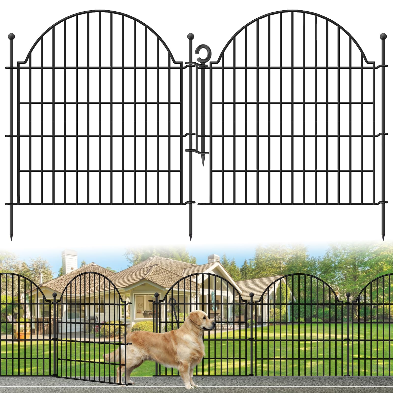 Blingluck Garden Fence, 22 in(H) x 10.83 ft(L) Arched Rustproof Metal No Dig Fence Garden Fence Border, Ground Stake Animal Barrier Fence for Rabbit Dog, Outdoor Decor for Yard & Patio