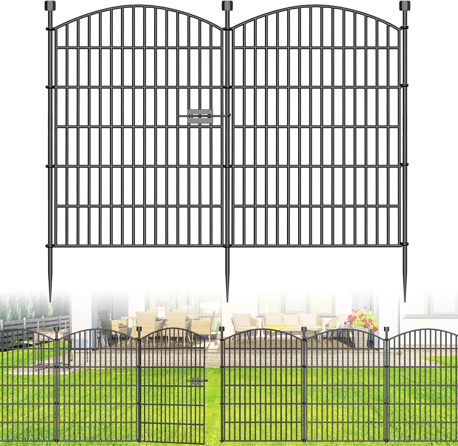 10 Panels No Dig Decorative Garden Fence - 40 in (H) x 23.6 ft (L), Dog Fence Outdoor for Yard，Rustproof Metal Animal Barrier Ground Stakes Fencing for Garden, Patio, Flower Bed