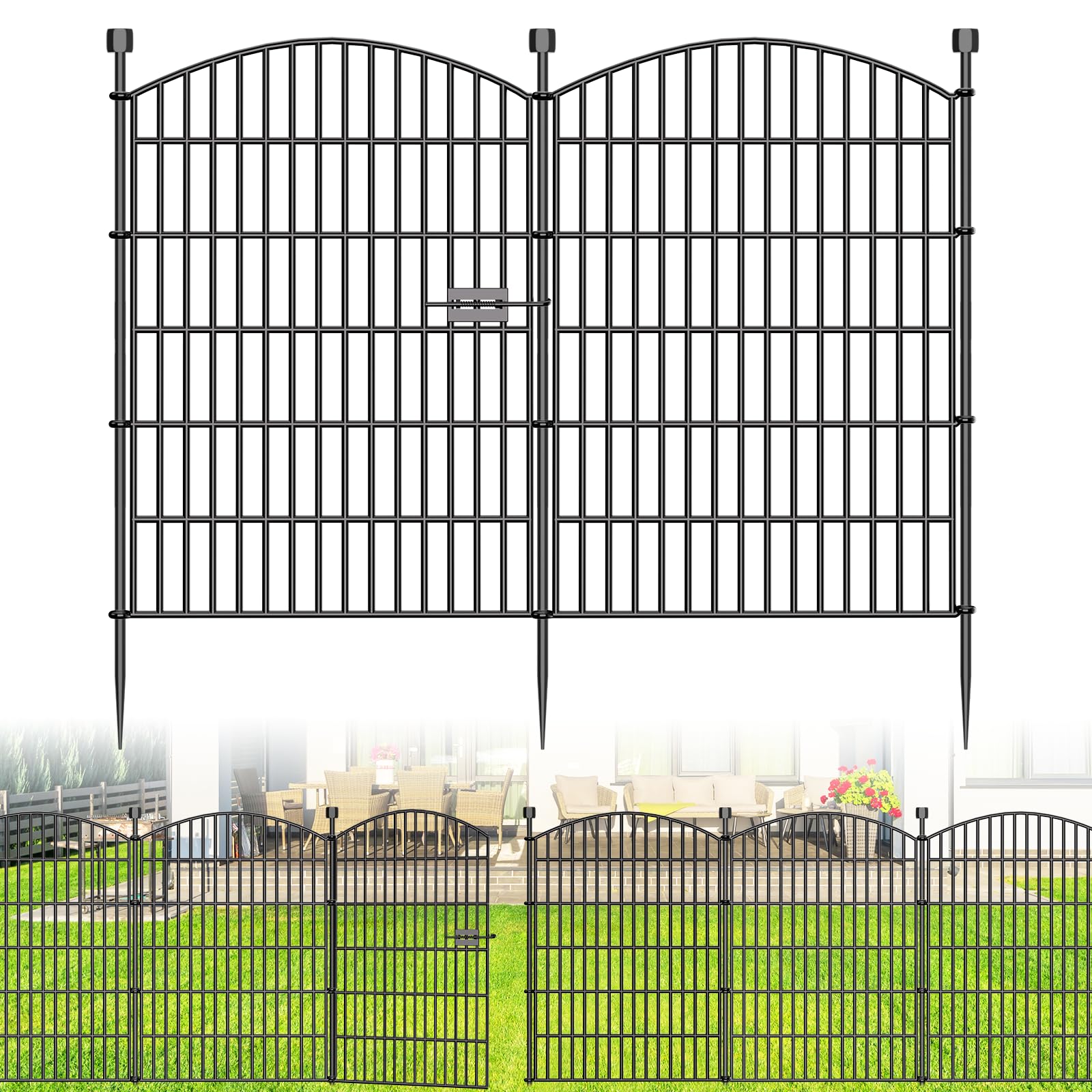 10 Panels No Dig Decorative Garden Fence - 40 in (H) x 23.6 ft (L), Dog Fence Outdoor for Yard，Rustproof Metal Animal Barrier Ground Stakes Fencing for Garden, Patio, Flower Bed