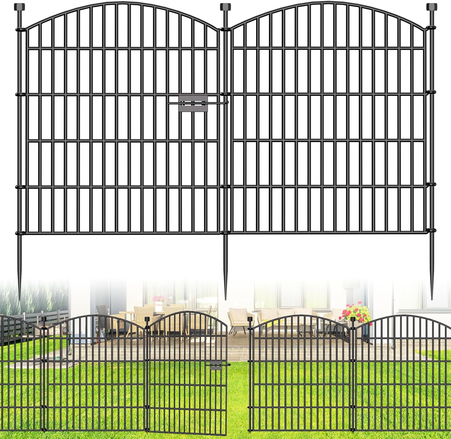 10 Panels No Dig Decorative Garden Fence - 40 in (H) x 23.6 ft (L), Dog Fence Outdoor for Yard，Rustproof Metal Animal Barrier Ground Stakes Fencing for Garden, Patio, Flower Bed