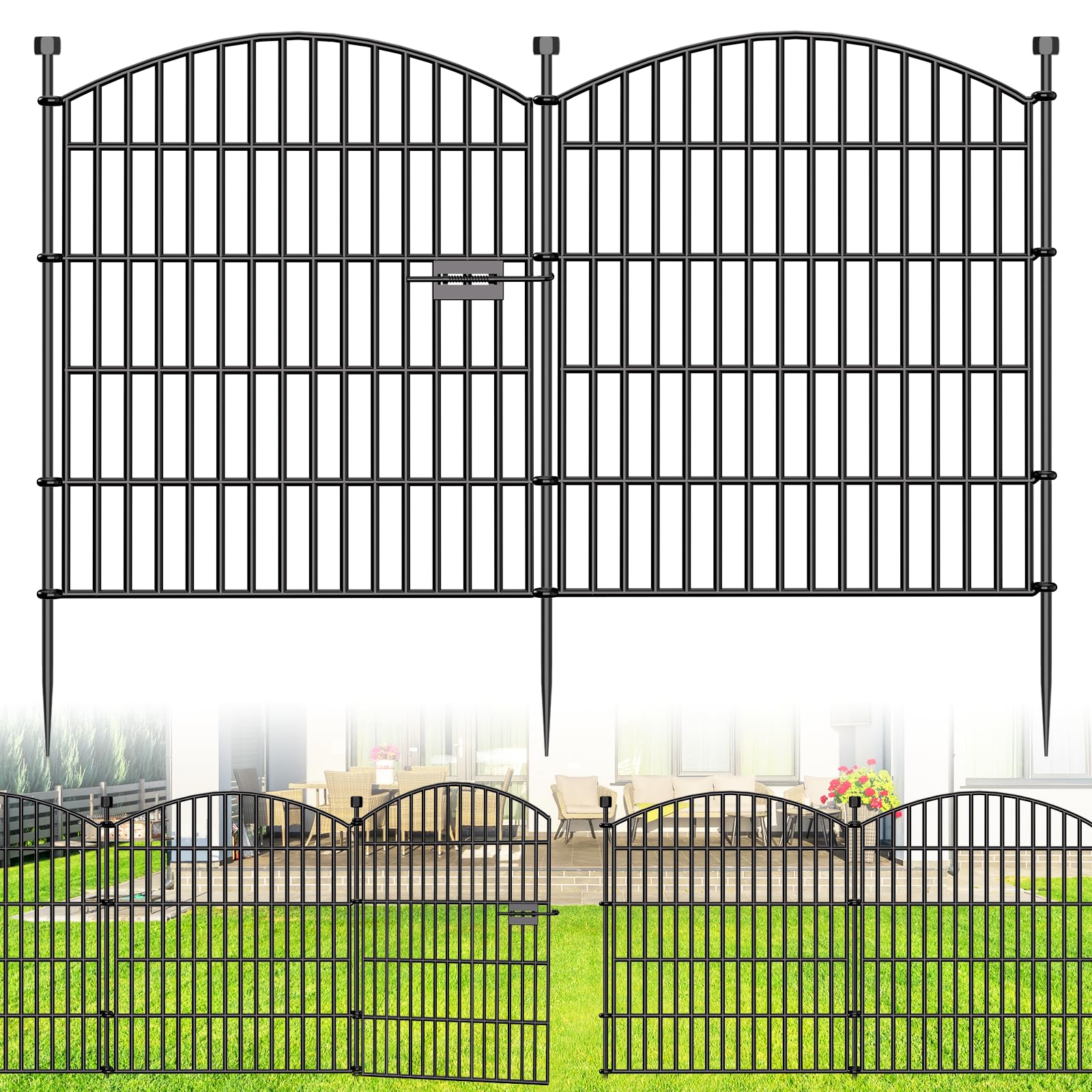 10 Panels No Dig Decorative Garden Fence - 40 in (H) x 23.6 ft (L), Dog Fence Outdoor for Yard，Rustproof Metal Animal Barrier Ground Stakes Fencing for Garden, Patio, Flower Bed