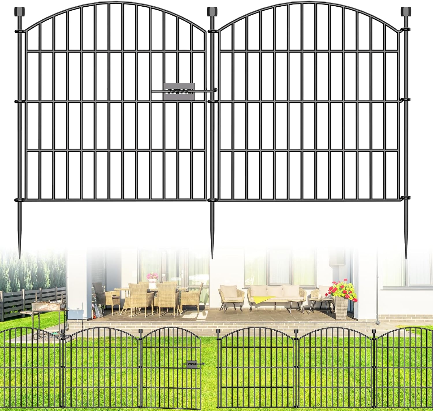 10 Panels No Dig Decorative Garden Fence - 40 in (H) x 23.6 ft (L), Dog Fence Outdoor for Yard，Rustproof Metal Animal Barrier Ground Stakes Fencing for Garden, Patio, Flower Bed