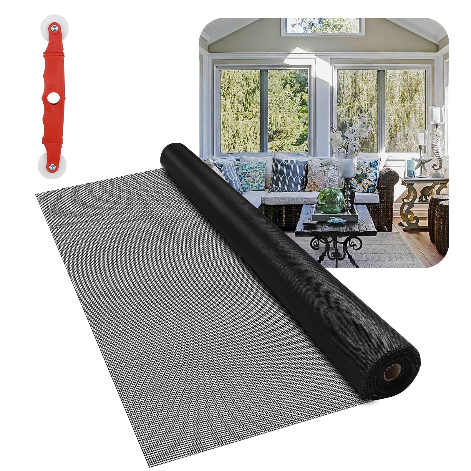 Patio Porch Screen Mesh Roll - 95"x100', Easy-to-Cut Porch Screen Mesh Roll for Patio, Pool, Durable Patio Screen Mesh Replacement