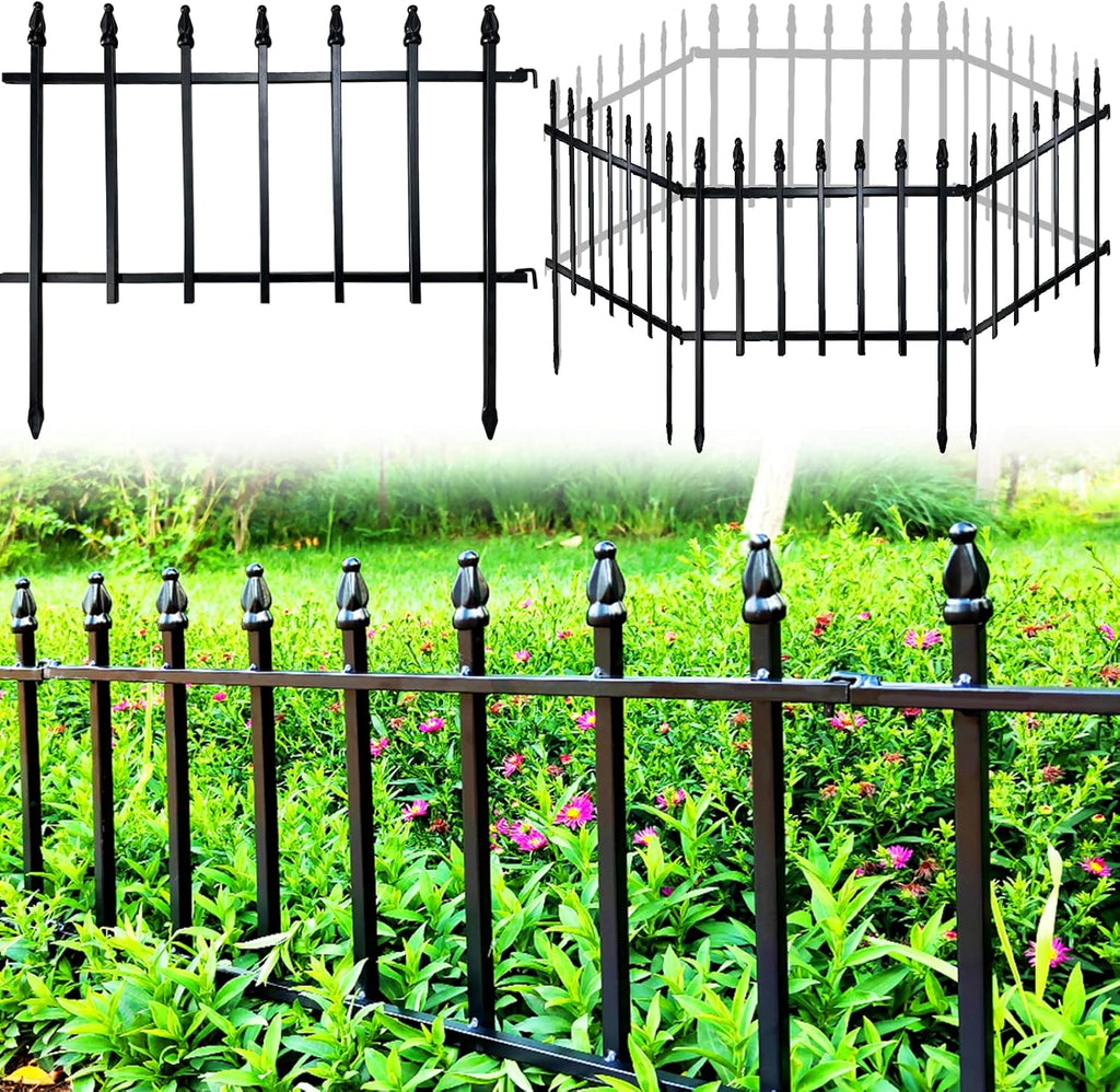 Thealyn Metal Decorative Garden Fence 22" Wide x 18" High (5 Panels, Total Length 9.17 feet), Metal Border Folding Fence, Landscape Fencing for Flower Bed, Yard, Animal Barrier