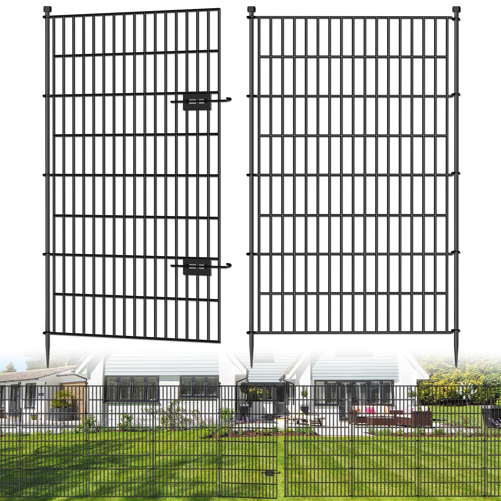 10 Panels No Dig Decorative Outdoor Garden Fence for Yard, 32 in(H) X 23.6 ft(L) Animal Barrier Fencing Rustproof Metal Wire Panel Border for Dog, Rabbits, and Patio Temporary Ground Stakes