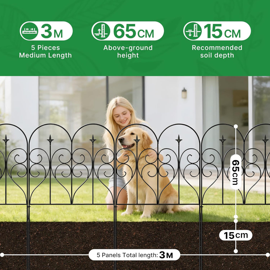 Thealyn Garden Fence 32" H x 10ft (5 Panels), No Digging Heavy Duty Metal Fence Panels, Rustproof Outdoor Dog Fence Animal Barrier, Decorative Fencing for Flower Bed, Yard, Landscape Edging