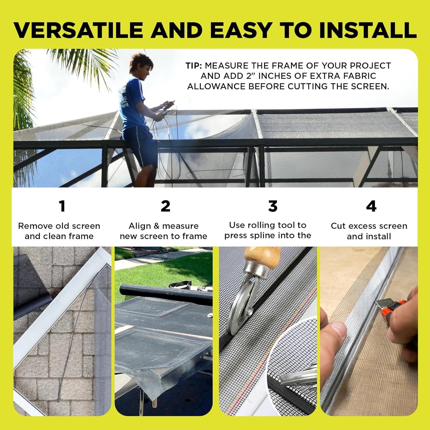 DOCA 96 in x 100 ft Window Screen Mesh - Window Screen Replacement, Fiberglass Mesh Roll for Window, Patio Screen, Porch Screen, or Door - Charcoal