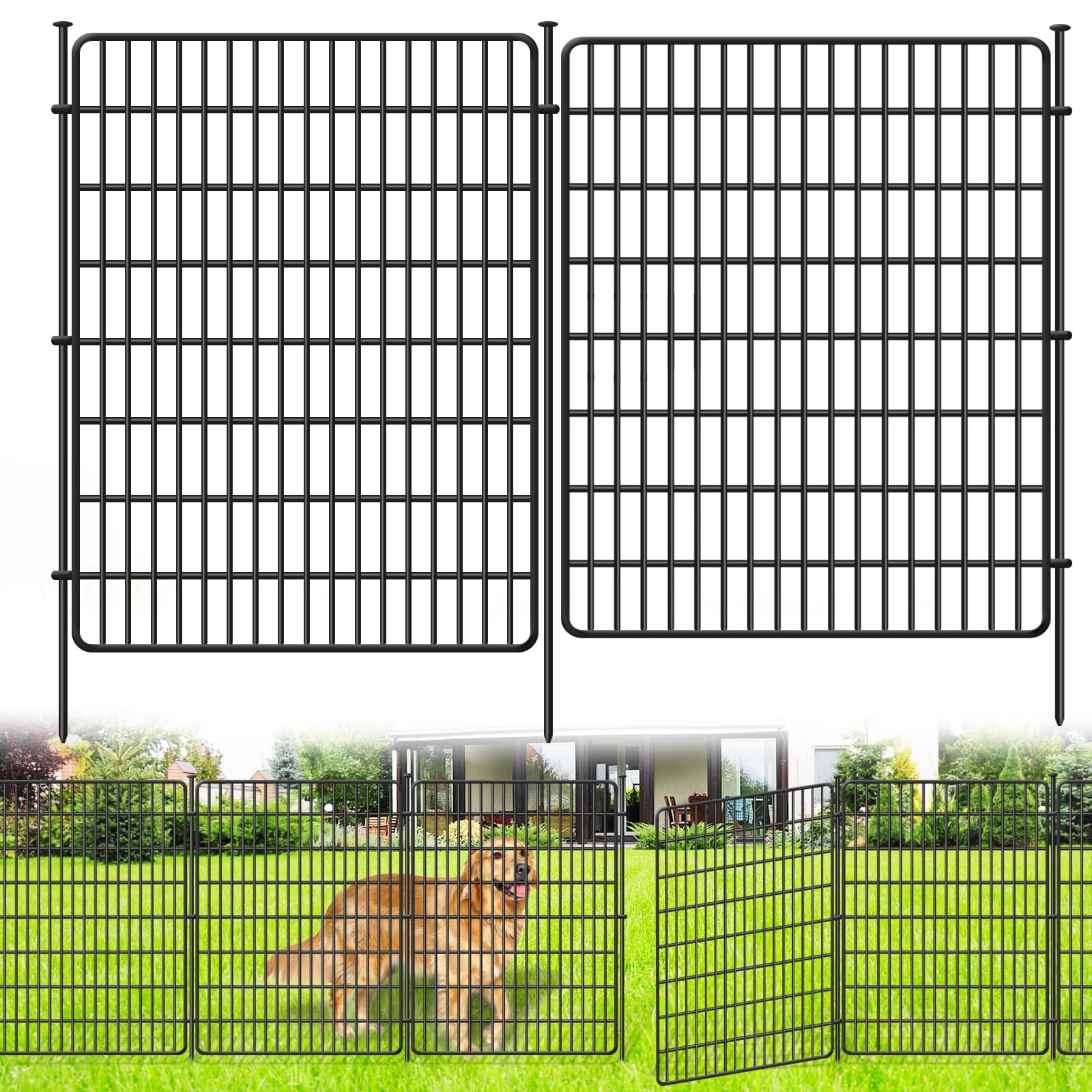 15 Panels No Dig Fence with Gate, 32 in(H) X 36 ft(L) Garden Decorative Fence Animal Barrier for Dogs, Rustproof Metal Garden Edging Border for Outdoor, Yard, Patio, Black
