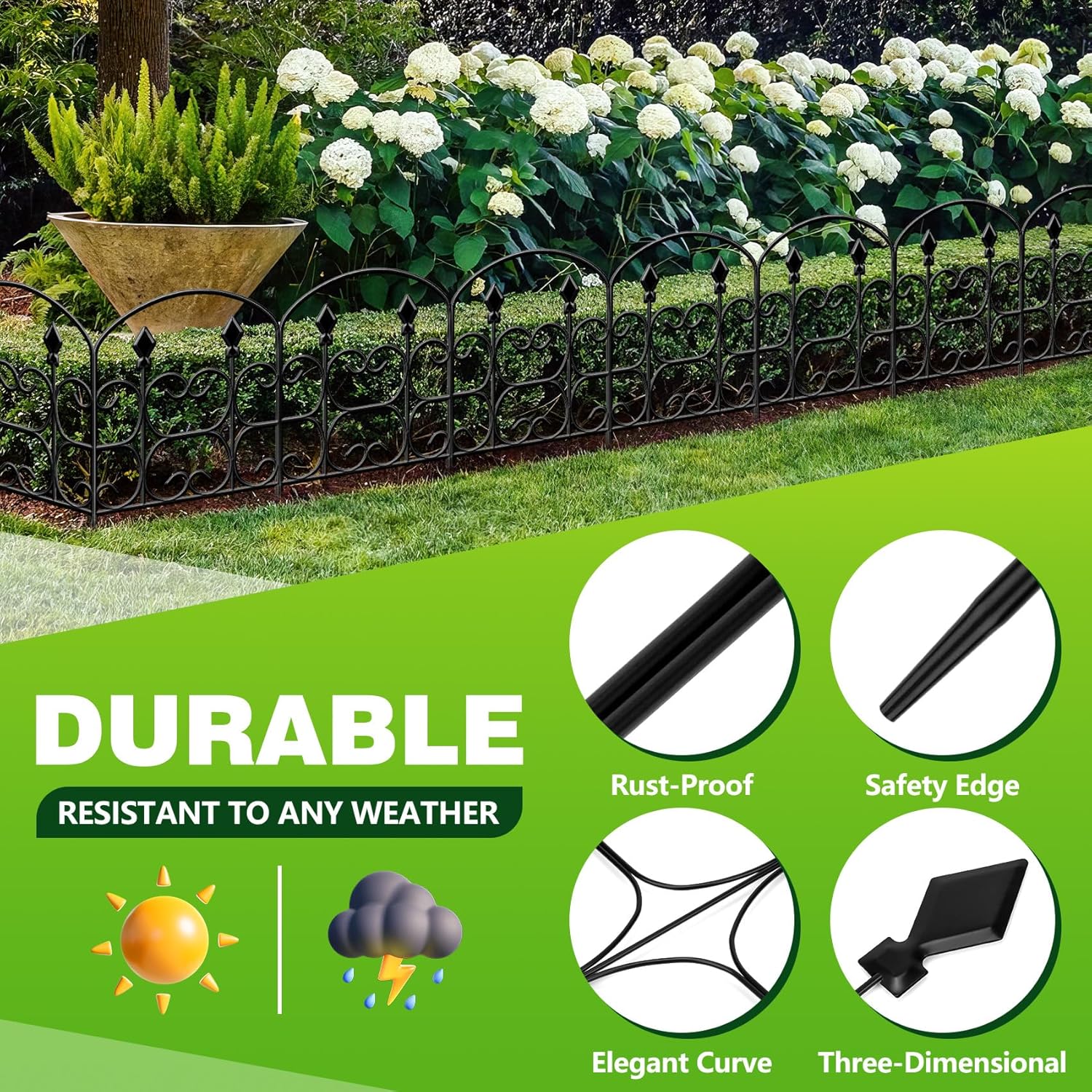 24in(H) x 10.83ft(L) Decorative Garden Fence - Tall Garden Fence Animal Barrier 10 Pack Metal Fence Border Black No Dig Fence Panels Garden Fencing Border for Landscape Patio Yard Outdoor