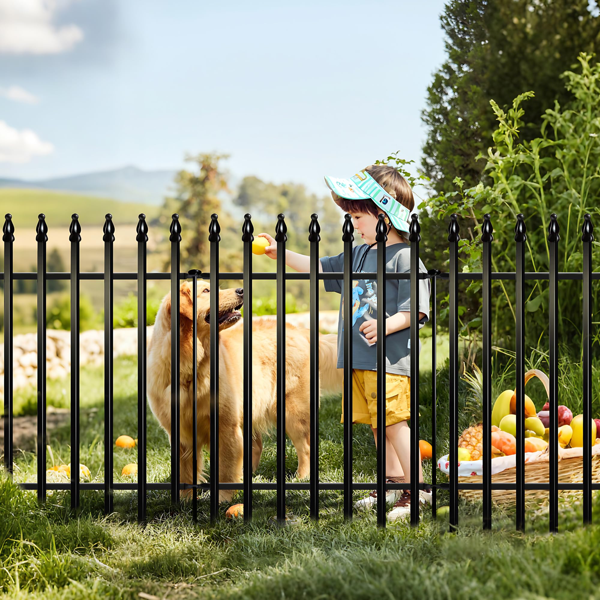 Thealyn Metal Decorative Garden Fence 22" Wide x 18" High (5 Panels, Total Length 9.17 feet), Metal Border Folding Fence, Landscape Fencing for Flower Bed, Yard, Animal Barrier
