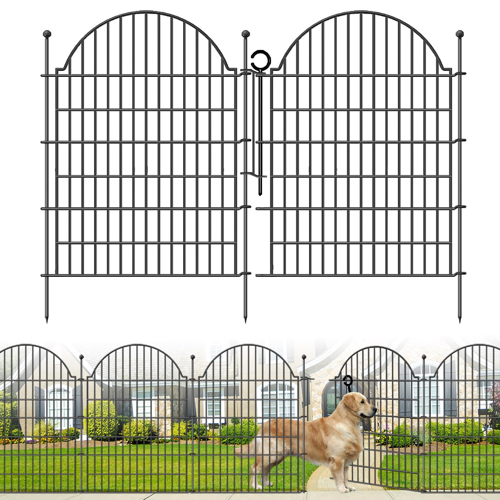 Blingluck Garden Fence, 22 in(H) x 10.83 ft(L) Arched Rustproof Metal No Dig Fence Garden Fence Border, Ground Stake Animal Barrier Fence for Rabbit Dog, Outdoor Decor for Yard & Patio