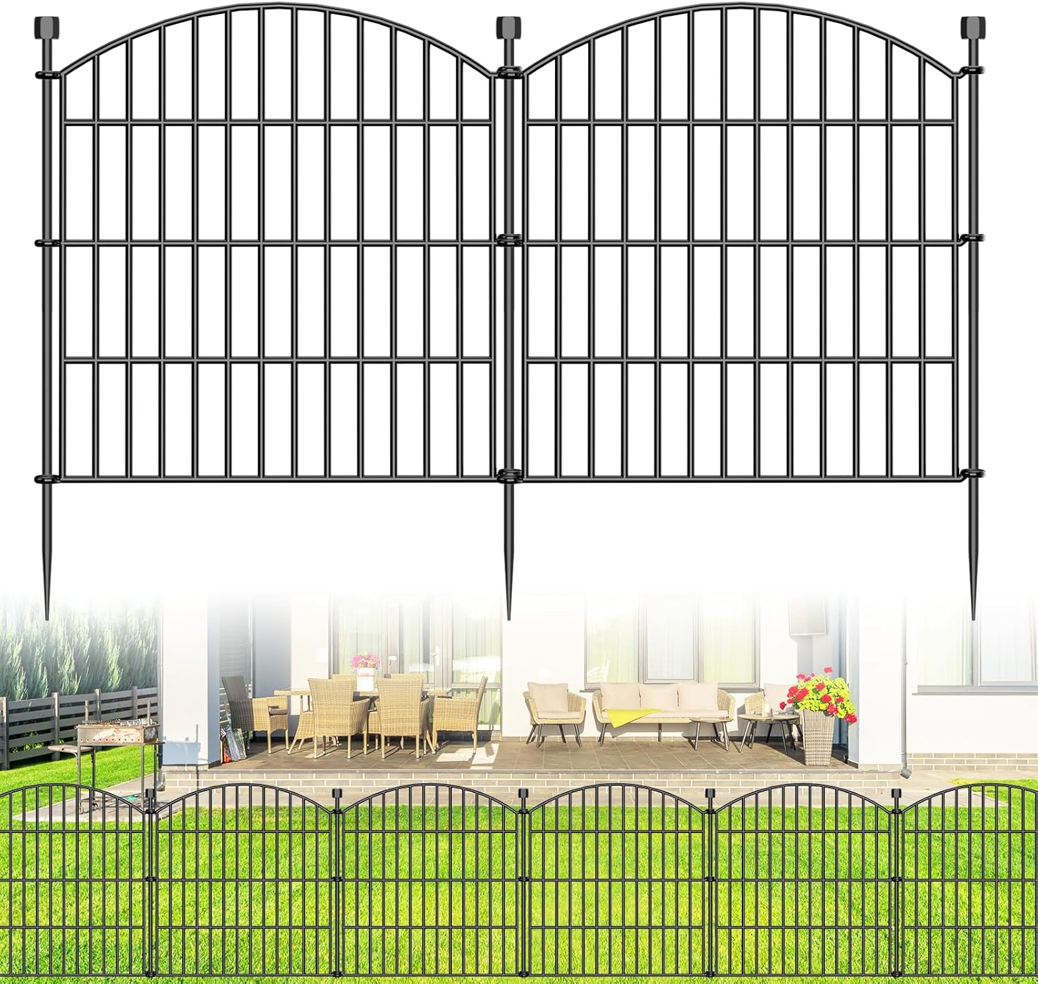 10 Panels No Dig Decorative Garden Fence - 40 in (H) x 23.6 ft (L), Dog Fence Outdoor for Yard，Rustproof Metal Animal Barrier Ground Stakes Fencing for Garden, Patio, Flower Bed