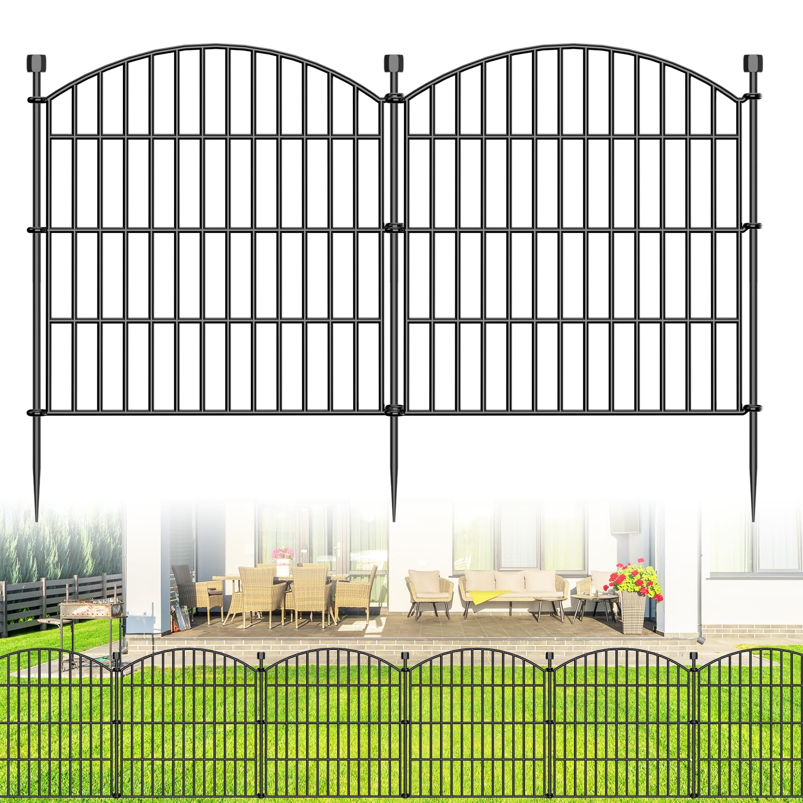 10 Panels No Dig Decorative Garden Fence - 40 in (H) x 23.6 ft (L), Dog Fence Outdoor for Yard，Rustproof Metal Animal Barrier Ground Stakes Fencing for Garden, Patio, Flower Bed