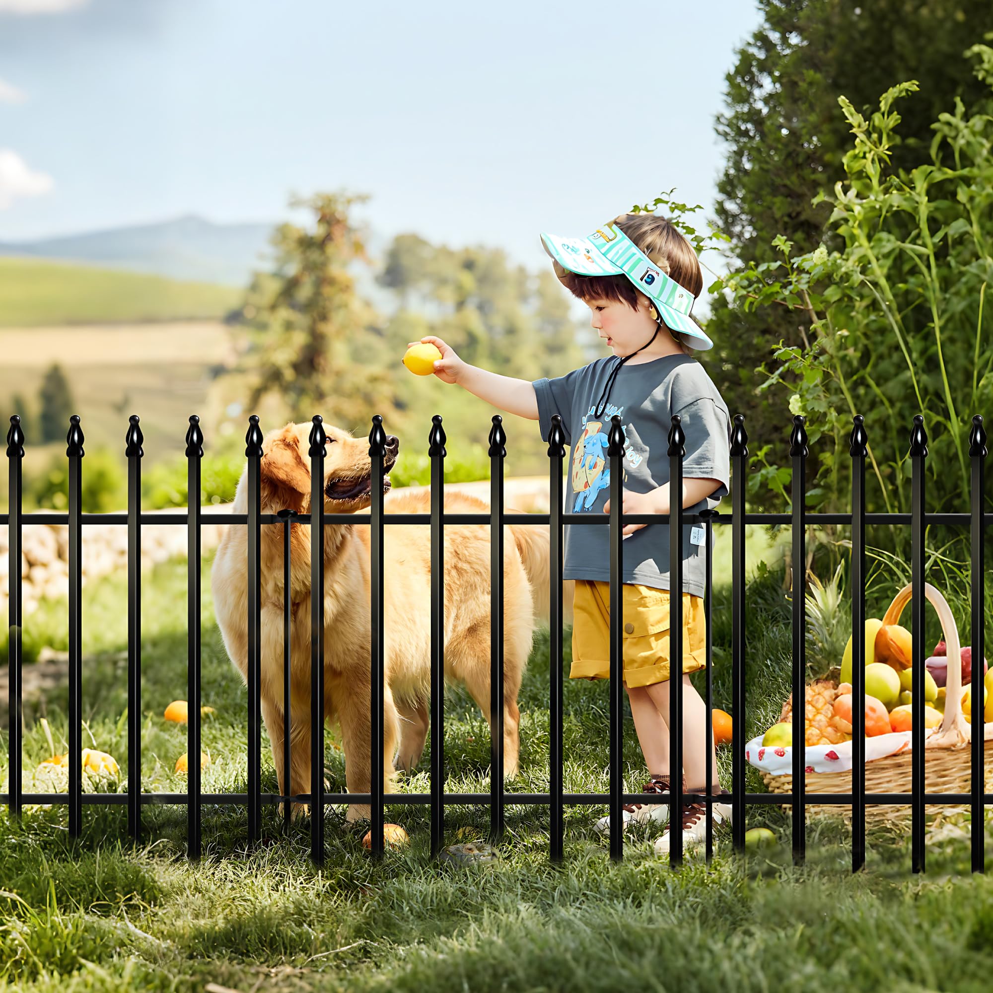 Thealyn Metal Decorative Garden Fence 22" Wide x 18" High (5 Panels, Total Length 9.17 feet), Metal Border Folding Fence, Landscape Fencing for Flower Bed, Yard, Animal Barrier