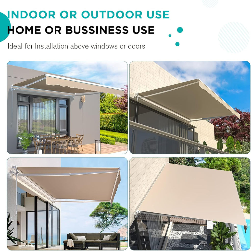 AECOJOY 14'×10' Manual Retractable Awning Sun Shade Patio Awning Cover Outdoor Patio Canopy Sunsetter Deck Awnings with Manual Crank Handle, Beige