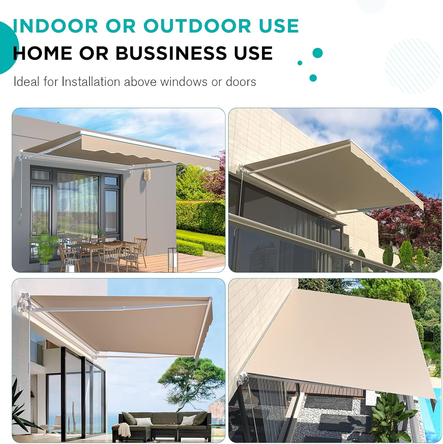 AECOJOY 14'×10' Manual Retractable Awning Sun Shade Patio Awning Cover Outdoor Patio Canopy Sunsetter Deck Awnings with Manual Crank Handle, Beige