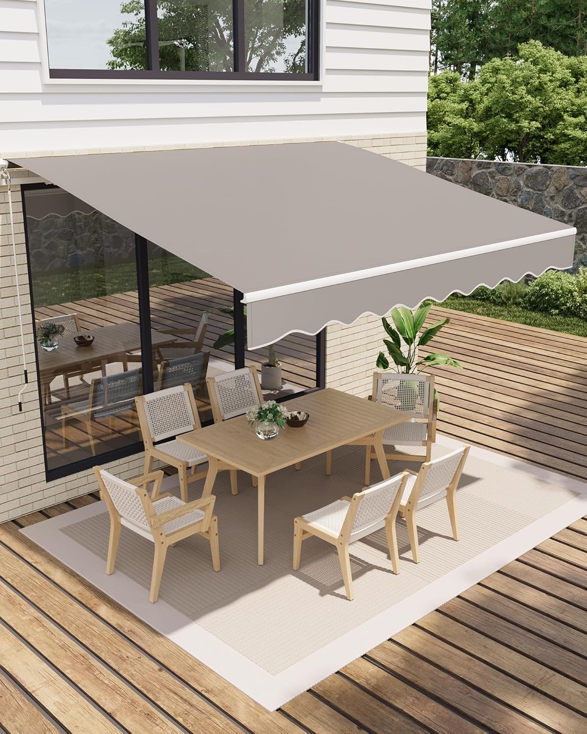 GarveeLife 13'x10' Retractable Awning, Waterproof Patio Awning, Sun Shade Awning with Manual Crank Handle, Aluminum Frame, 280 g/㎡ Polyester Fabric, for Deck, Porch, Balcony, Grey
