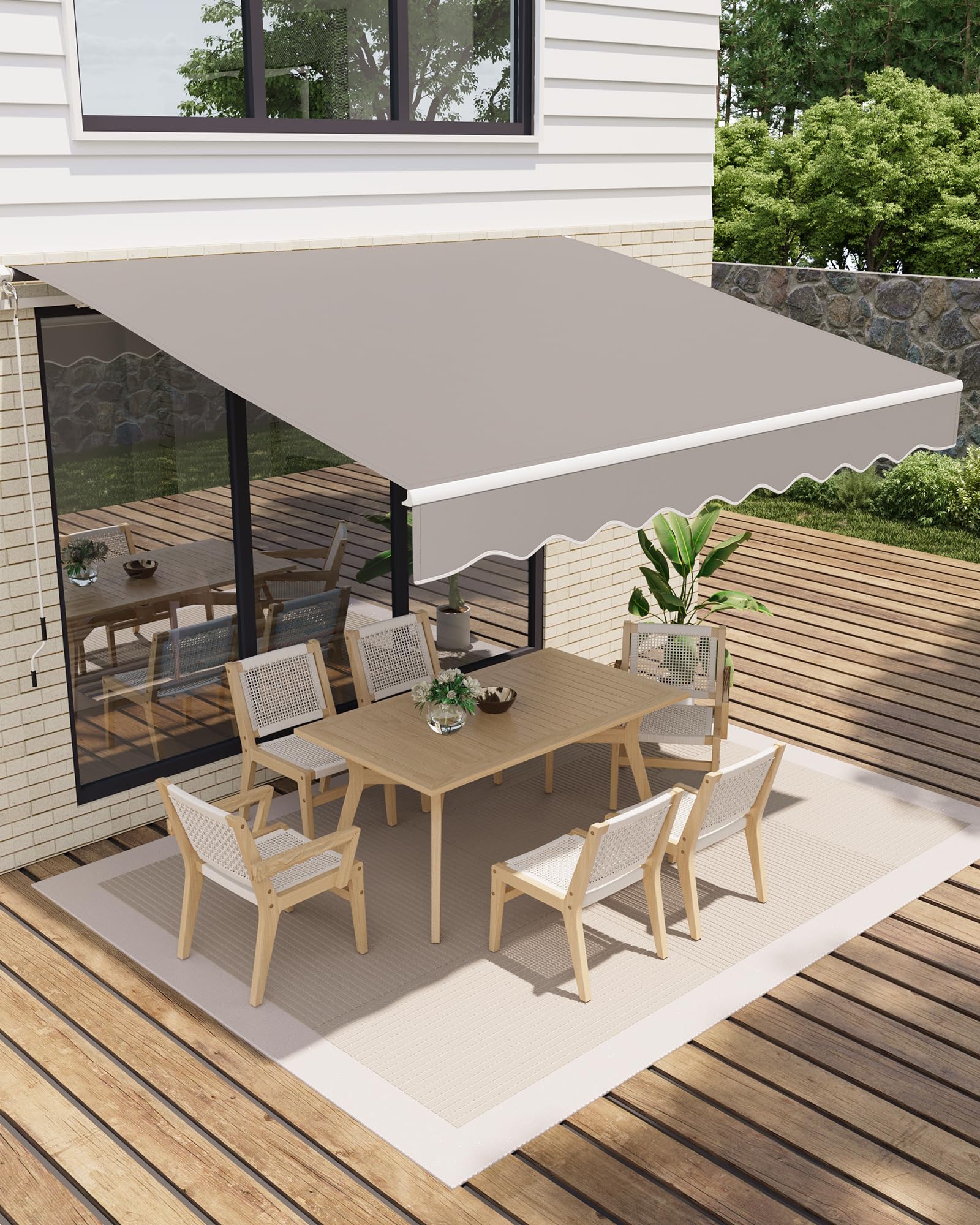 GarveeLife 13'x10' Retractable Awning, Waterproof Patio Awning, Sun Shade Awning with Manual Crank Handle, Aluminum Frame, 280 g/㎡ Polyester Fabric, for Deck, Porch, Balcony, Grey