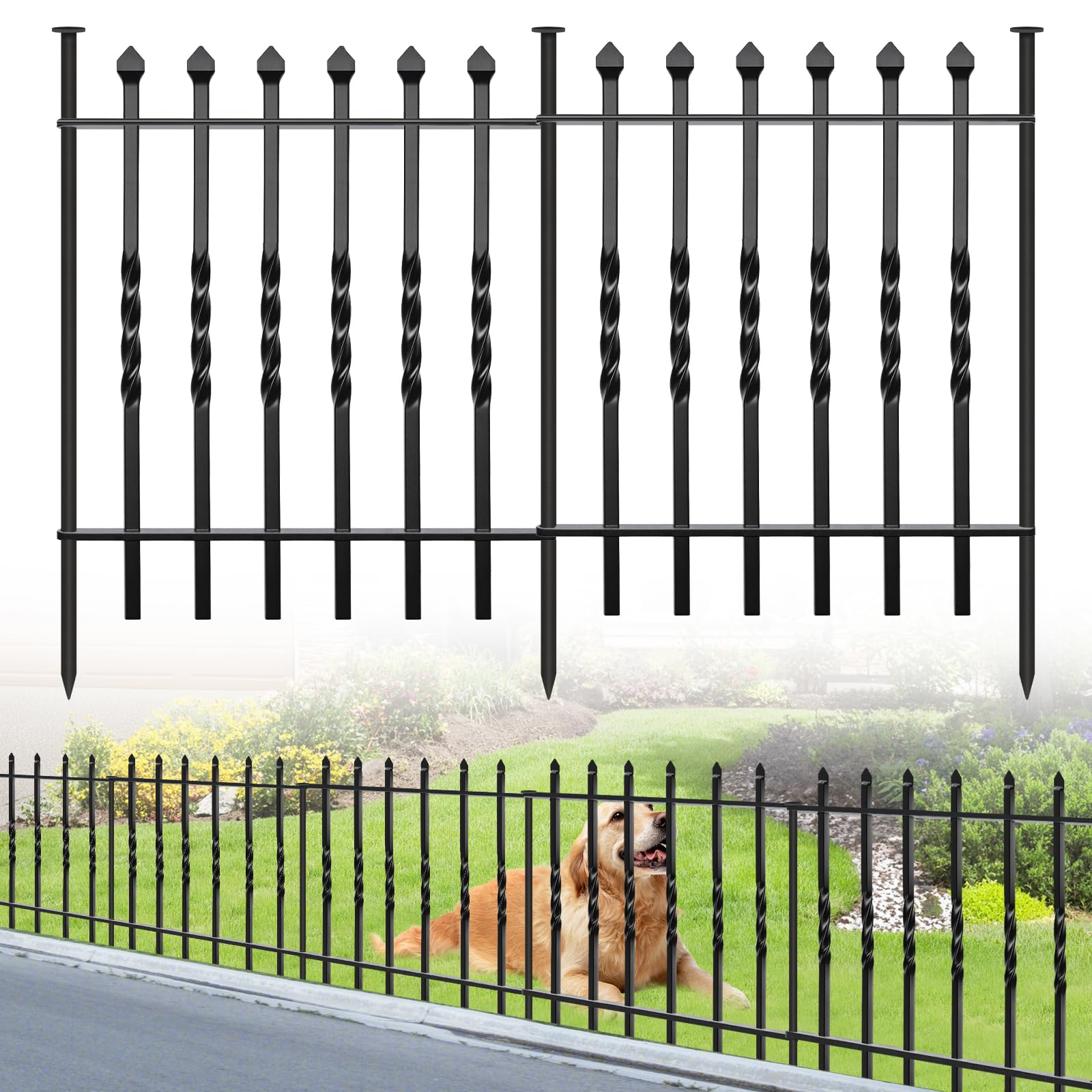 GILPWA 10 Panels Decorative Garden Fence, 32in(H)×24Ft(L) Heavy Duty Twist Outdoor Dog Fence Rustproof Metal Square Tube No Dig Animal Barrier Border Fencing for Temporary Yard Patio Landscape