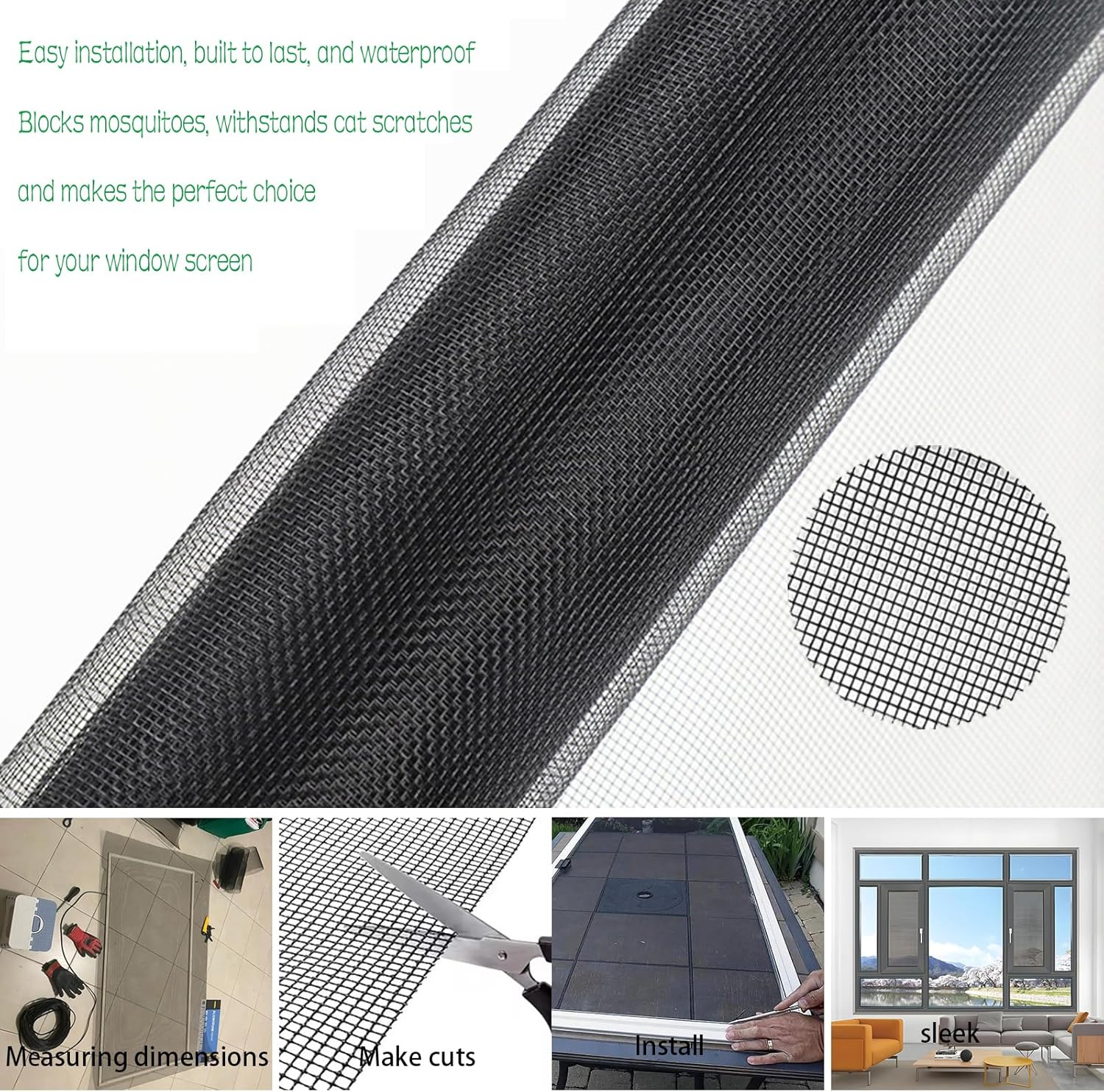 48"x100ft Windows Screen Mesh, Black Fiberglass Screen Roll, Durable Screen Door Replacement for Patio Screen,Porch Screen Window Door