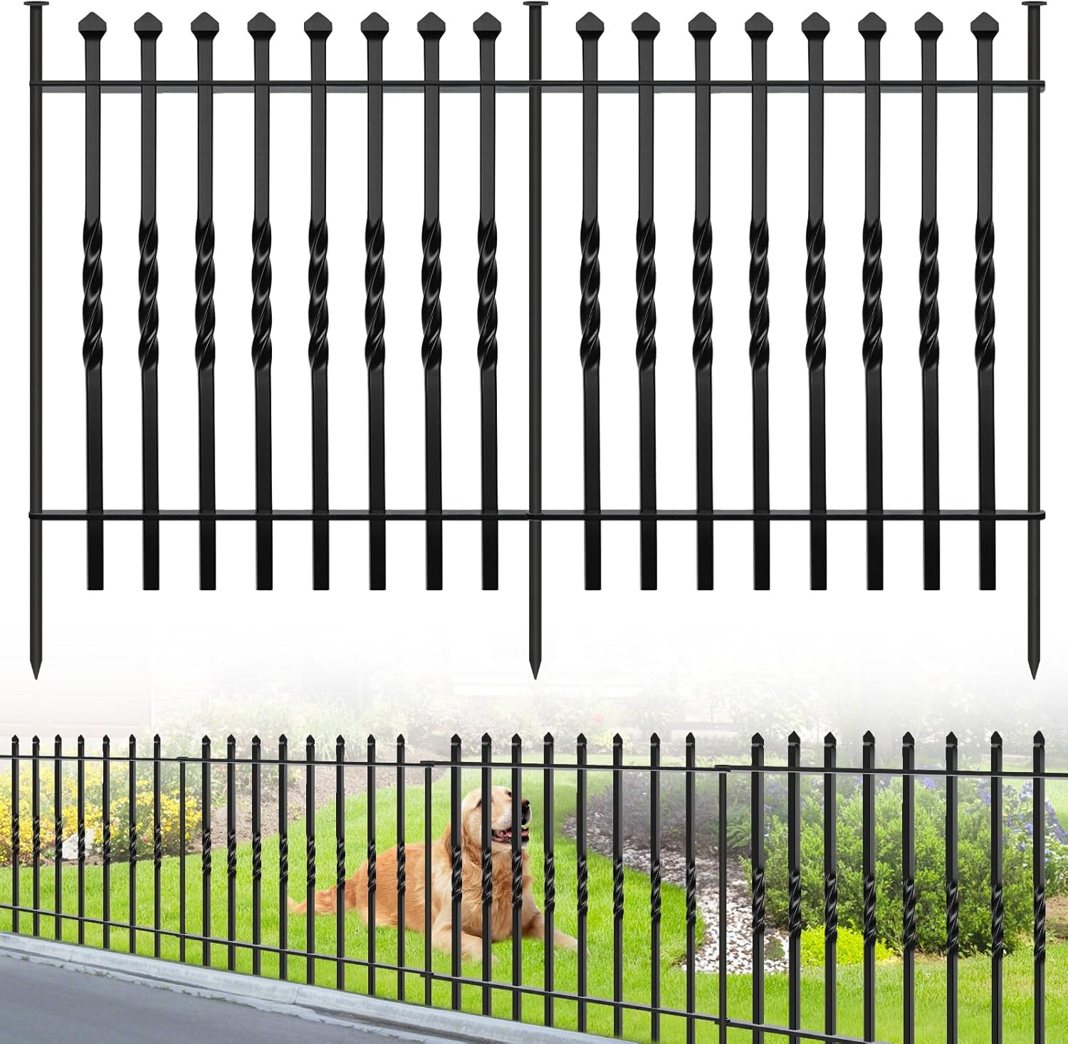GILPWA 10 Panels Decorative Garden Fence, 32in(H)×24Ft(L) Heavy Duty Twist Outdoor Dog Fence Rustproof Metal Square Tube No Dig Animal Barrier Border Fencing for Temporary Yard Patio Landscape