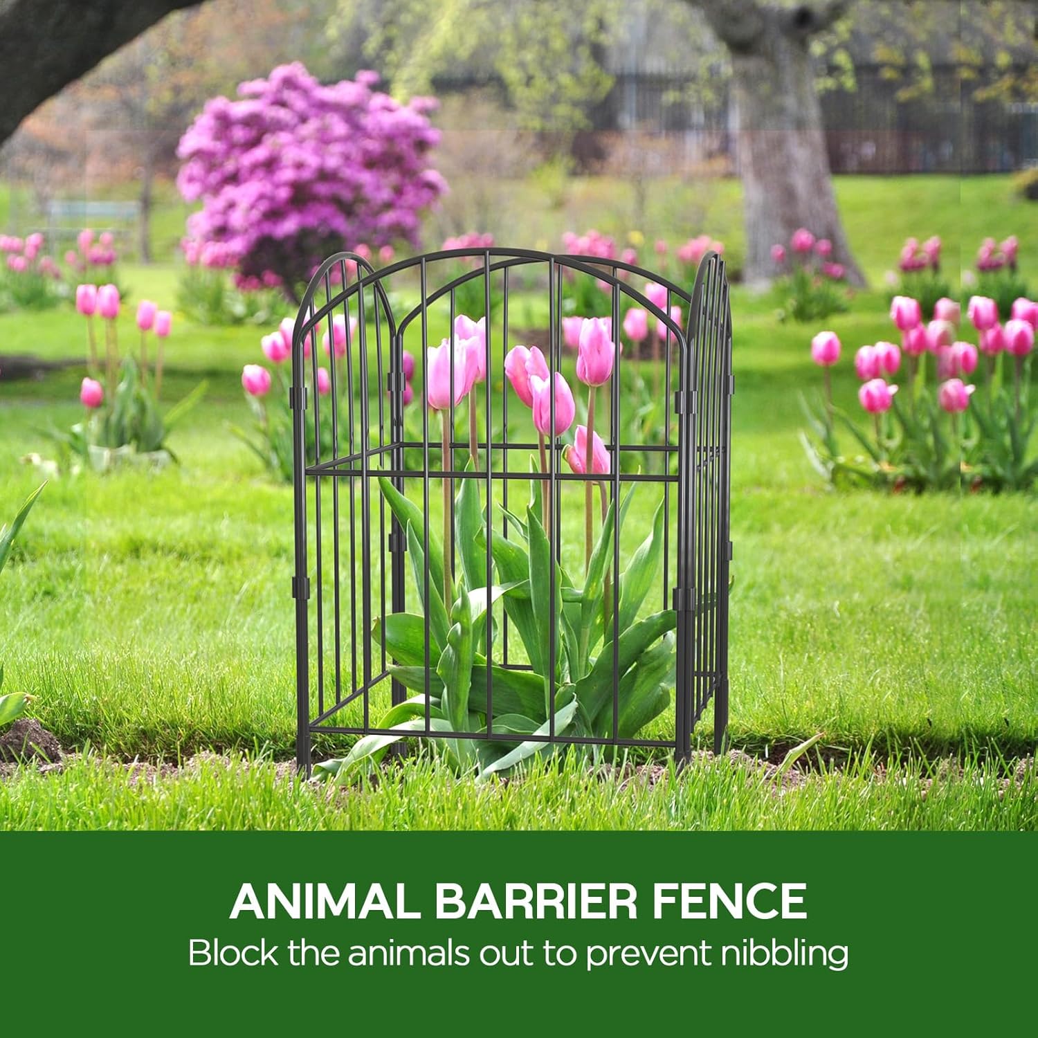 Goovilla Garden Fence, Total 10ft(L) x 24in(H) Garden Fencing Animal Barrier, 10 Pcs Rustproof Metal Fence Panels, Black No Dig Fence, Decorative Garden Fences and Borders for Dogs, Flower Bed, Patio