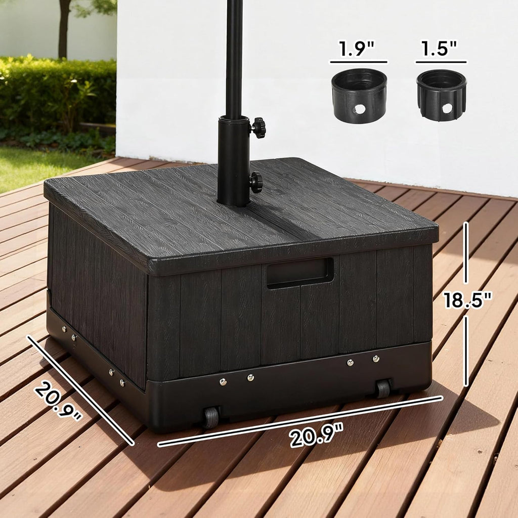 Outsunny 2-in-1 Outdoor Umbrella Base, Planter Box with Drain Hole, 175 lbs. Capacity Heavy Duty Fillable Patio Umbrella Stand Table with Wheels and Handles for Deck, Poolside, Black