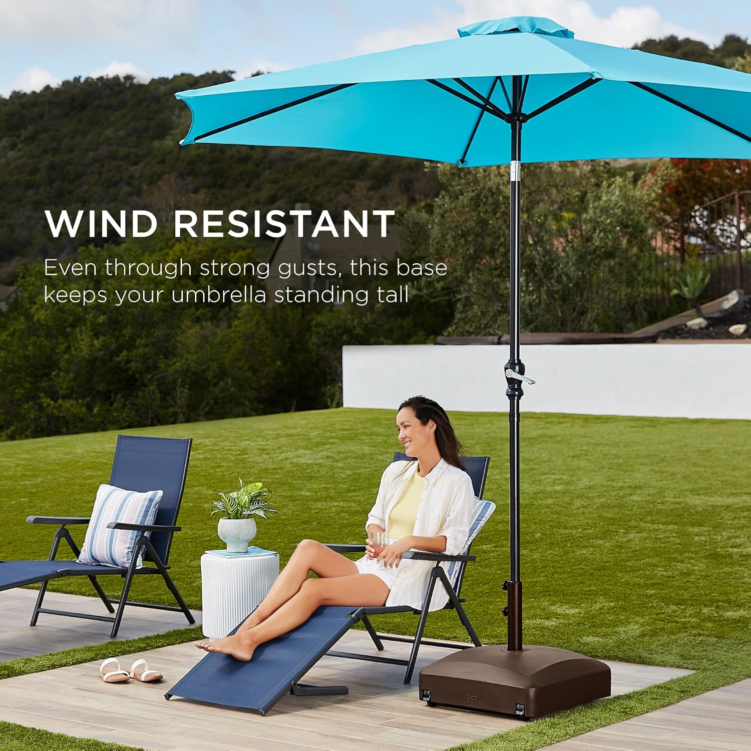 Best Choice Products 123lb Capacity Fillable Mobile Umbrella Base Heavy Duty Market Stand for Patio, Deck, Poolside w/ 4 Wheels, 2 Locks, 2 Knobs, Wind-Resistant Design - Bronze
