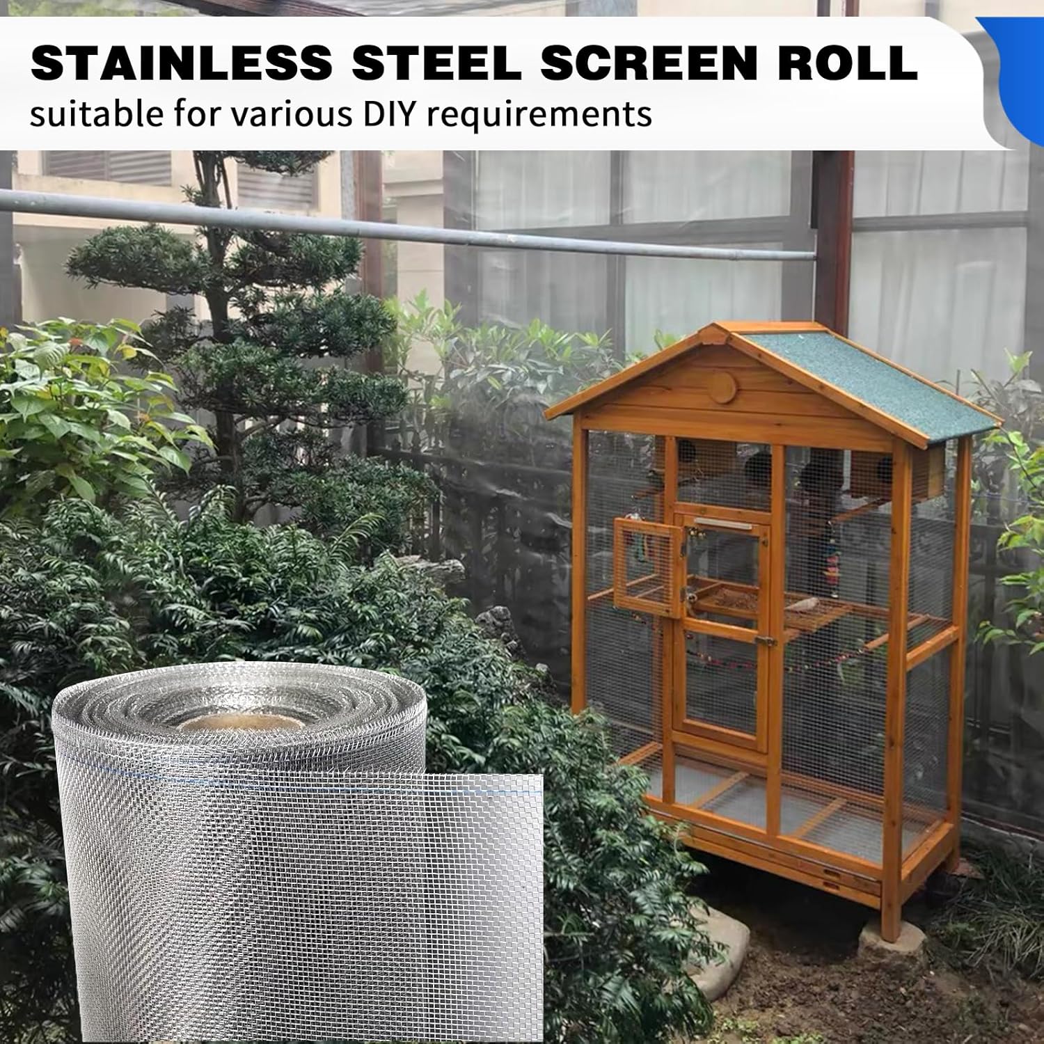 304 Stainless Steel Window Screen Mesh Roll, 47 inch x 98 ft Window Screen Mesh, Stainless Steel Wire Mesh Screen for Door Porch Patio