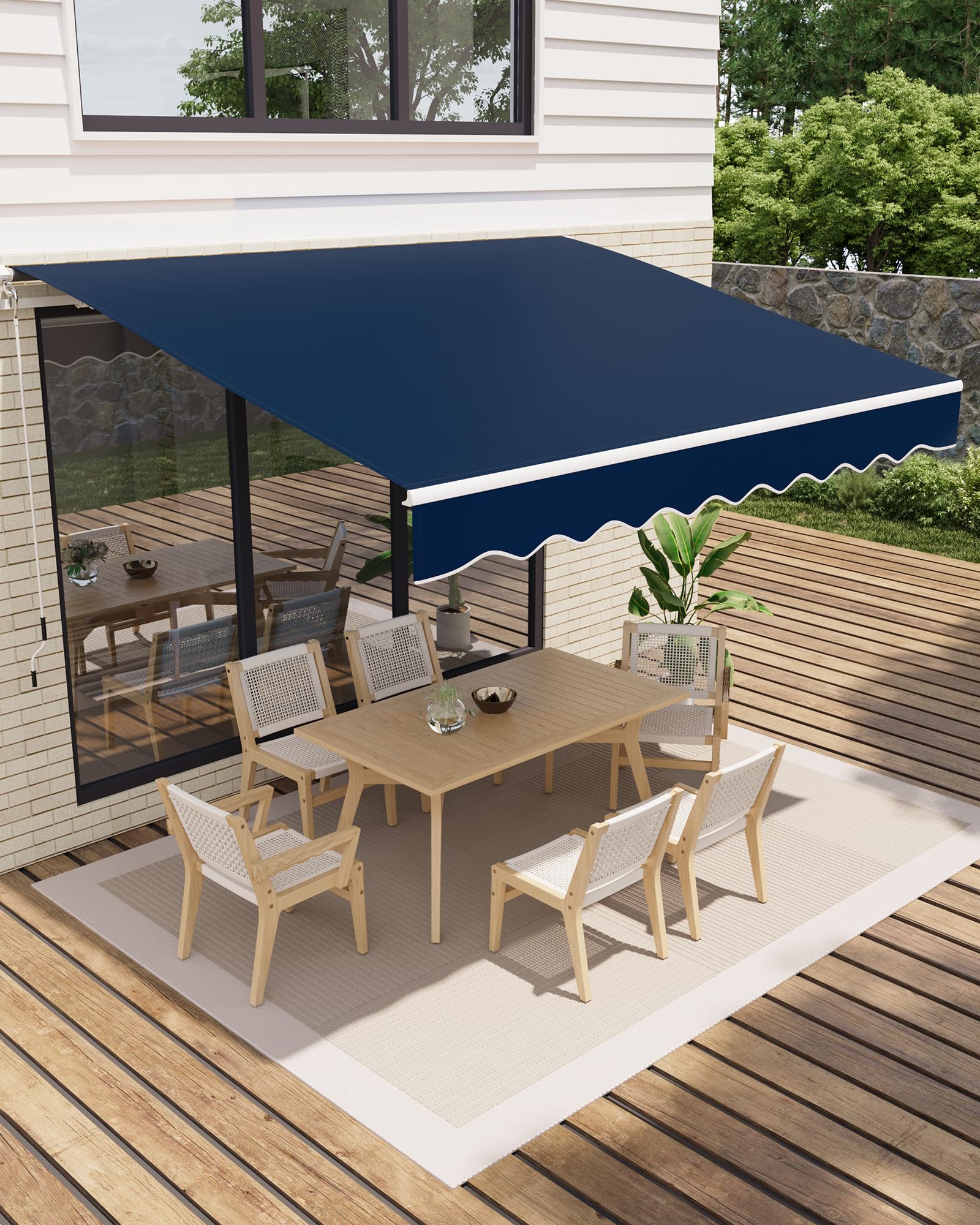 GarveeLife 13'x10' Retractable Awning, Waterproof Patio Awning, Sun Shade Awning with Manual Crank Handle, Aluminum Frame, 280 g/㎡ Polyester Fabric, for Deck, Porch, Balcony, Grey