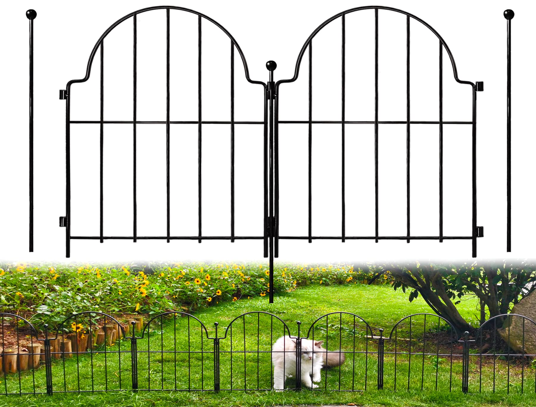Blingluck Garden Fence, 22 in(H) x 10.83 ft(L) Arched Rustproof Metal No Dig Fence Garden Fence Border, Ground Stake Animal Barrier Fence for Rabbit Dog, Outdoor Decor for Yard & Patio