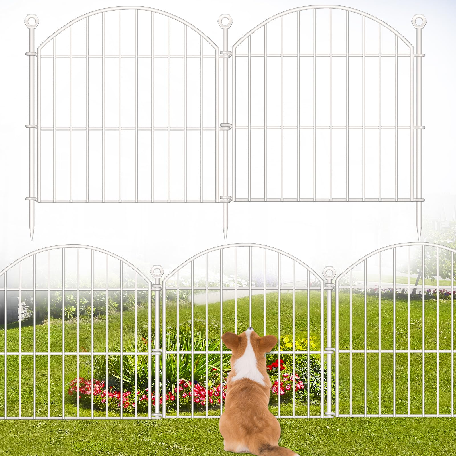 Decorative Garden Fence 17in x10ft, 10 Pack Rustproof Metal No Dig Fence Animal Barrier for Dog, Arched Flower Bed Edging Ornamental Wire Border Panel Fencing for Yard Patio Outdoor Decor