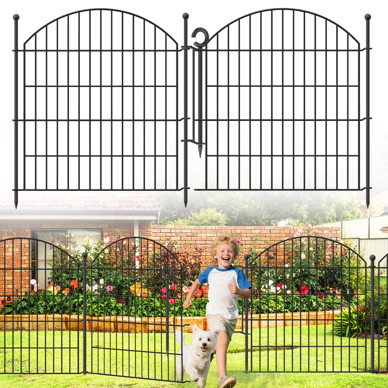 Decorative Garden Fence 17in x10ft, 10 Pack Rustproof Metal No Dig Fence Animal Barrier for Dog, Arched Flower Bed Edging Ornamental Wire Border Panel Fencing for Yard Patio Outdoor Decor