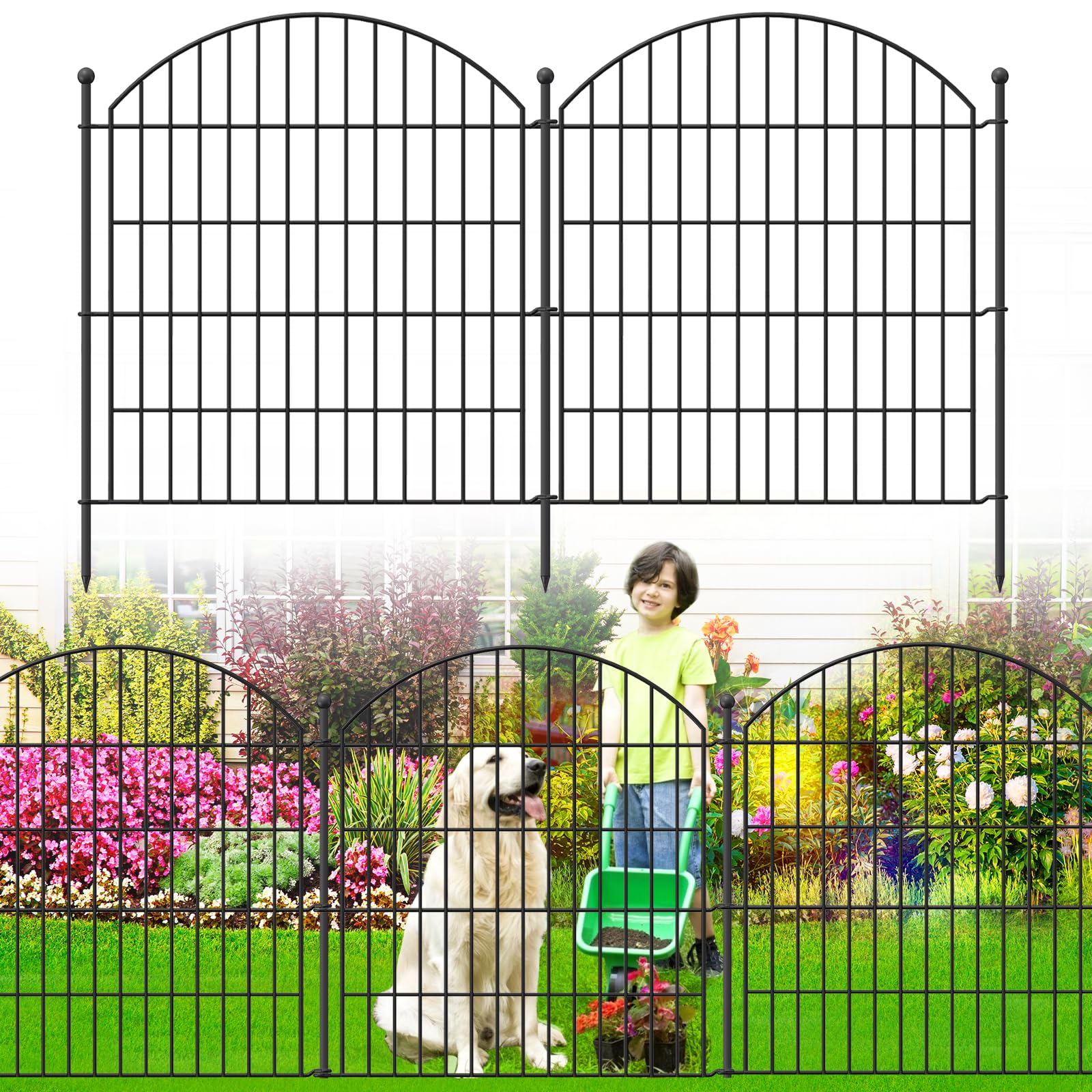 Decorative Garden Fence 17in x10ft, 10 Pack Rustproof Metal No Dig Fence Animal Barrier for Dog, Arched Flower Bed Edging Ornamental Wire Border Panel Fencing for Yard Patio Outdoor Decor