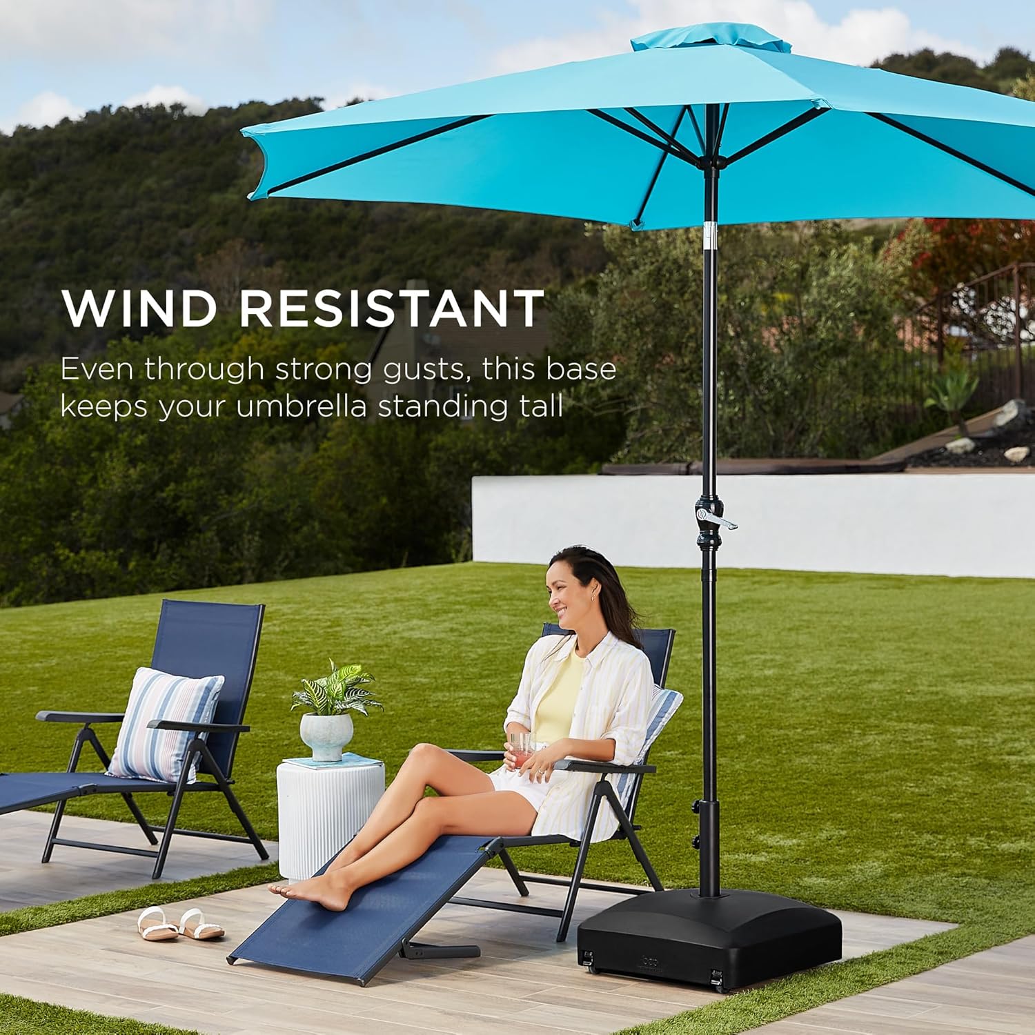 Best Choice Products 123lb Capacity Fillable Mobile Umbrella Base Heavy Duty Market Stand for Patio, Deck, Poolside w/ 4 Wheels, 2 Locks, 2 Knobs, Wind-Resistant Design - Black