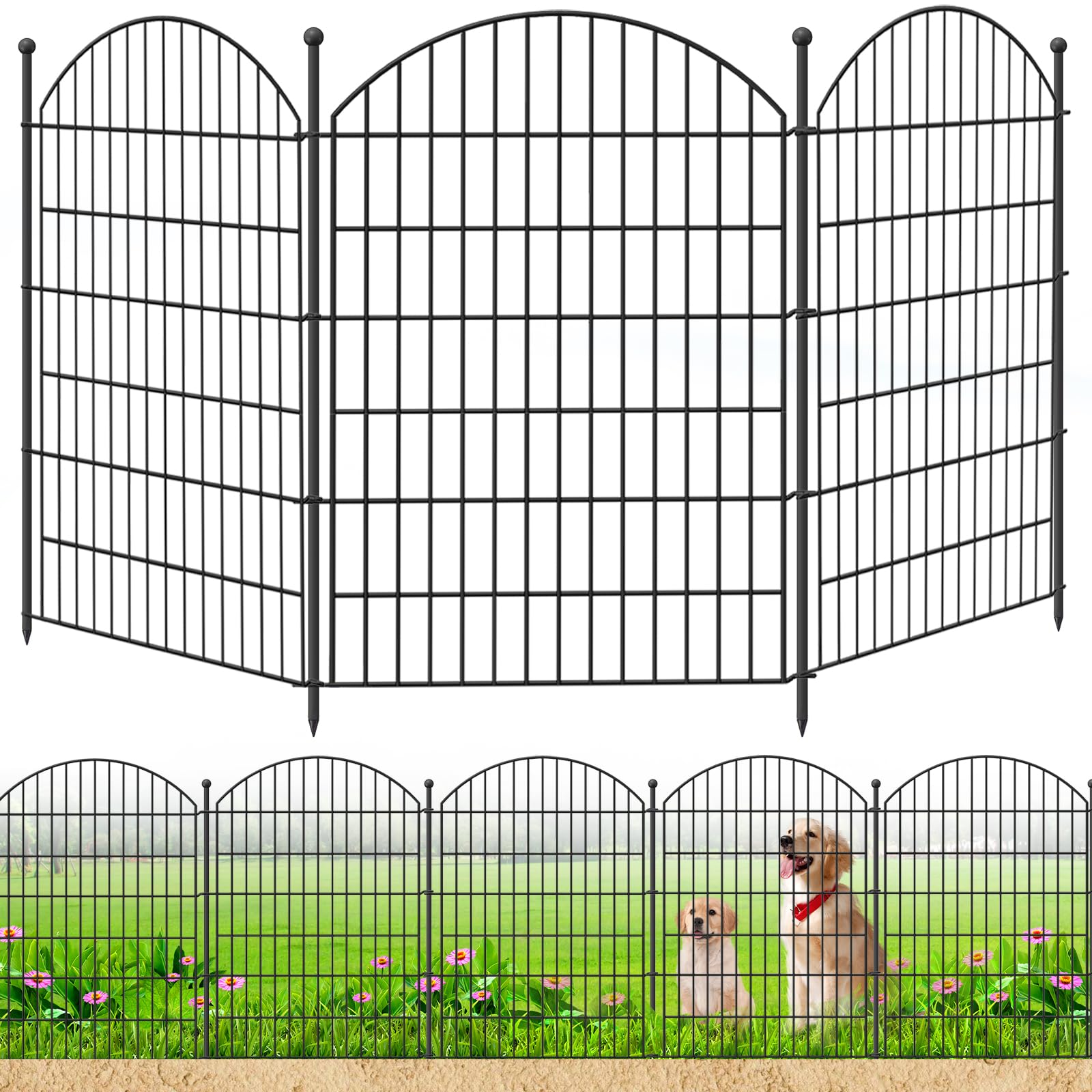 Decorative Garden Fence 17in x10ft, 10 Pack Rustproof Metal No Dig Fence Animal Barrier for Dog, Arched Flower Bed Edging Ornamental Wire Border Panel Fencing for Yard Patio Outdoor Decor