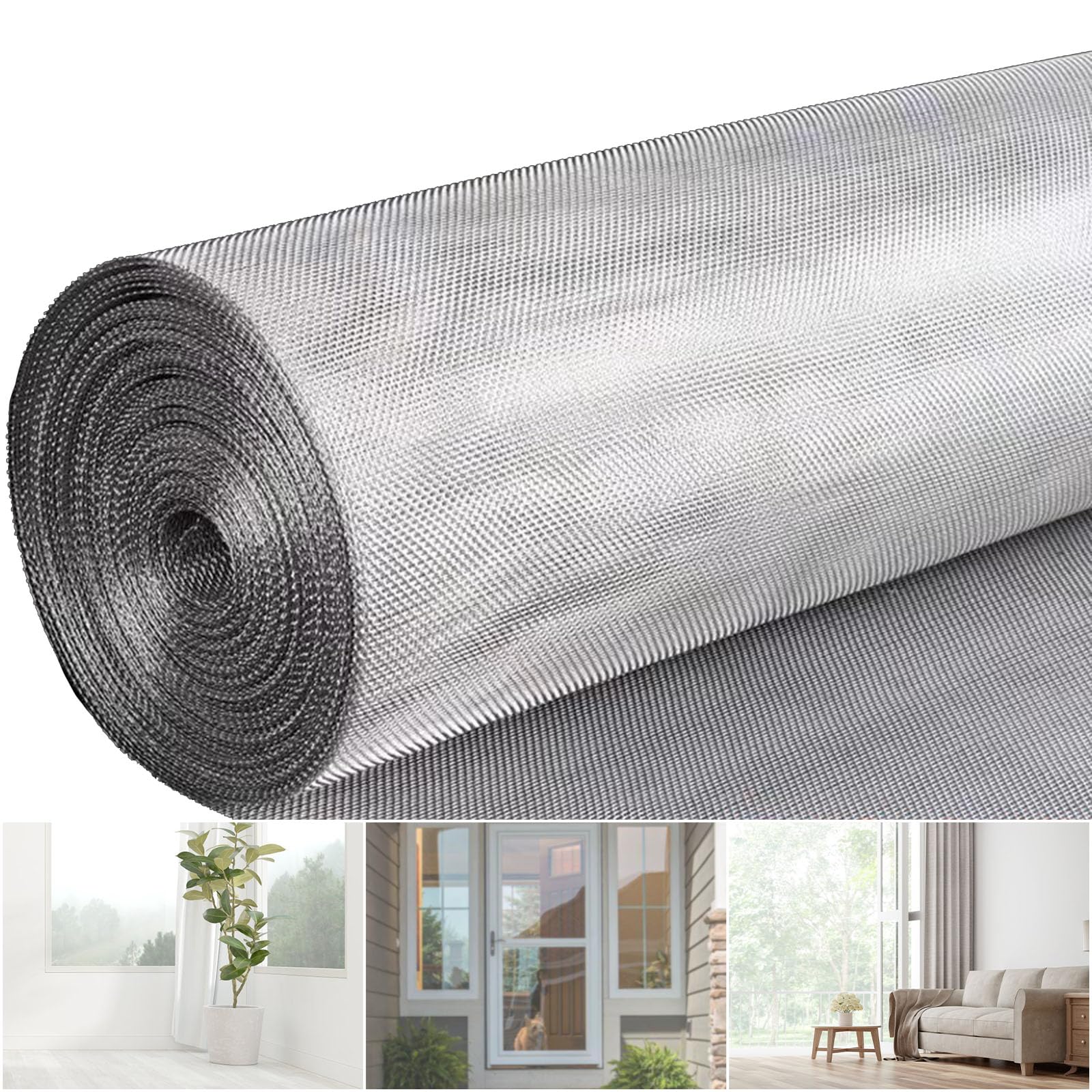 304 Stainless Steel Window Screen Mesh Roll, 47 inch x 98 ft Window Screen Mesh, Stainless Steel Wire Mesh Screen for Door Porch Patio