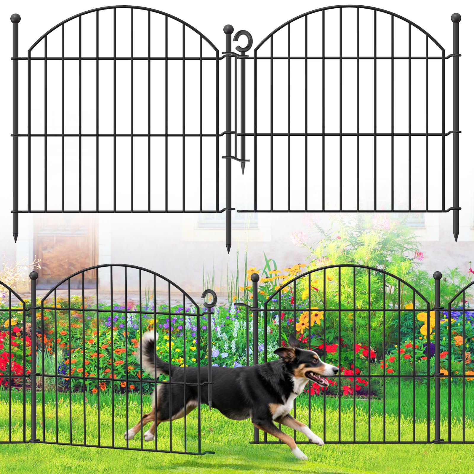 Decorative Garden Fence 17in x10ft, 10 Pack Rustproof Metal No Dig Fence Animal Barrier for Dog, Arched Flower Bed Edging Ornamental Wire Border Panel Fencing for Yard Patio Outdoor Decor