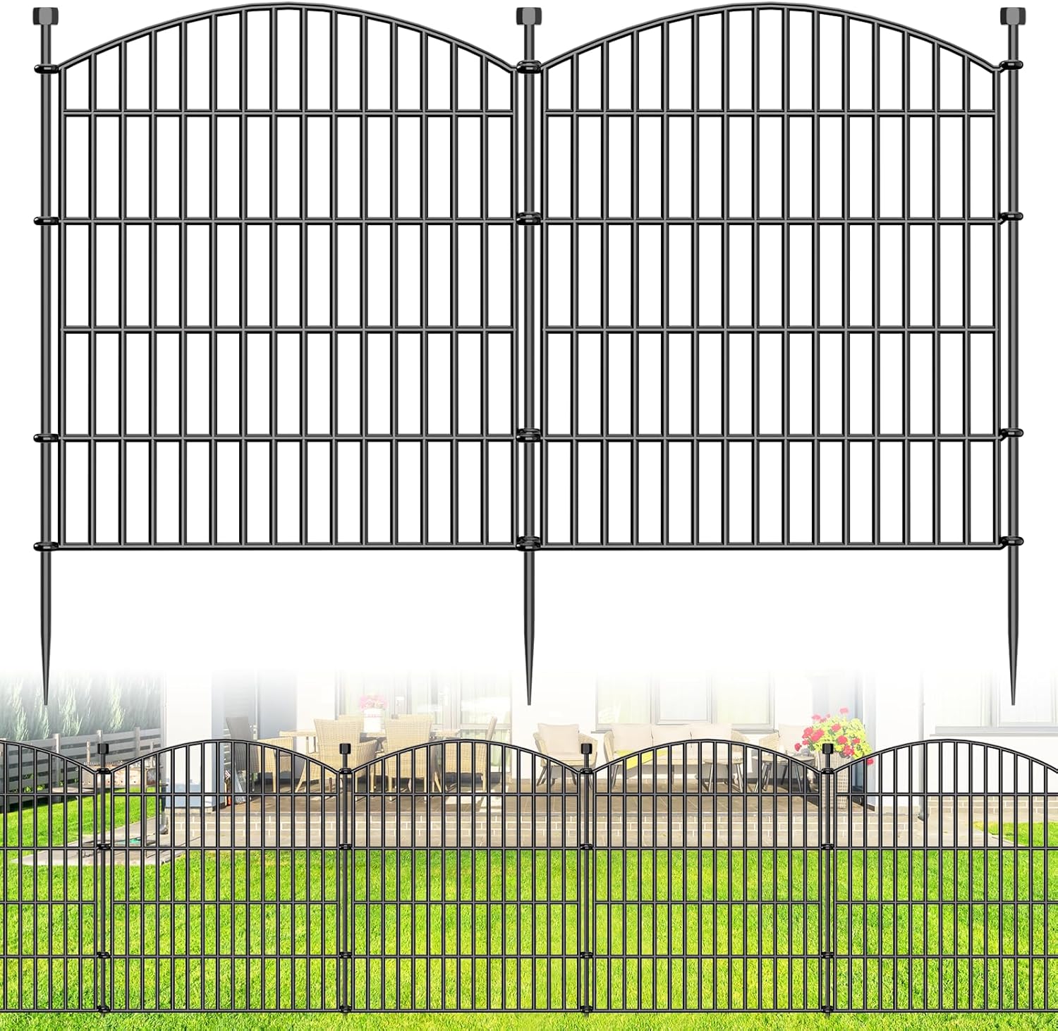10 Panels No Dig Decorative Garden Fence - 40 in (H) x 23.6 ft (L), Dog Fence Outdoor for Yard，Rustproof Metal Animal Barrier Ground Stakes Fencing for Garden, Patio, Flower Bed