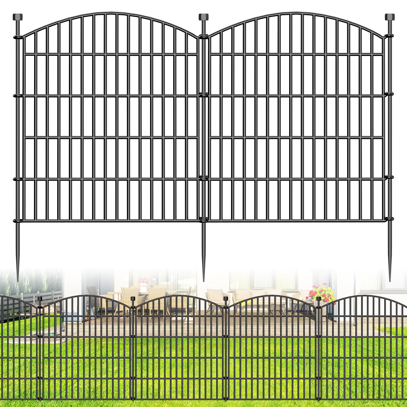 10 Panels No Dig Decorative Garden Fence - 40 in (H) x 23.6 ft (L), Dog Fence Outdoor for Yard，Rustproof Metal Animal Barrier Ground Stakes Fencing for Garden, Patio, Flower Bed