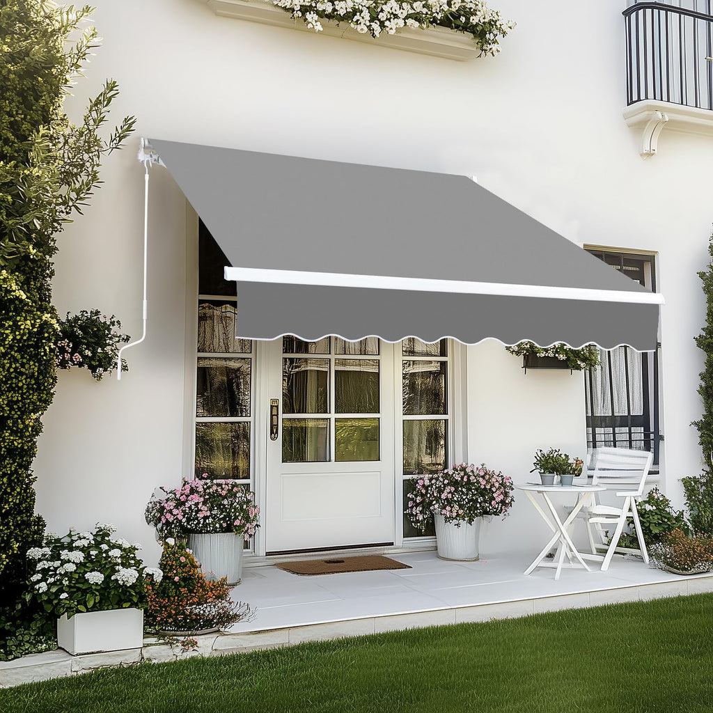 Bonnlo Retractable Awning Canopy 13x8ft, UV and Water-Proof Fabric Sunshade Shelter with Manual Crank Handle, Patio Awning Retractable for Deck, Poolside, Garden (Grey, 13x8ft)