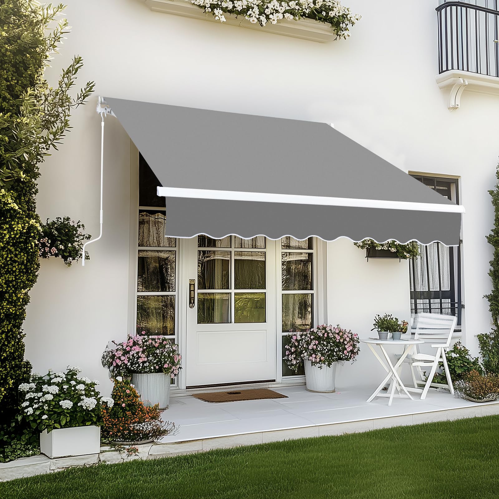 Bonnlo Retractable Awning Canopy 13x8ft, UV and Water-Proof Fabric Sunshade Shelter with Manual Crank Handle, Patio Awning Retractable for Deck, Poolside, Garden (Grey, 13x8ft)