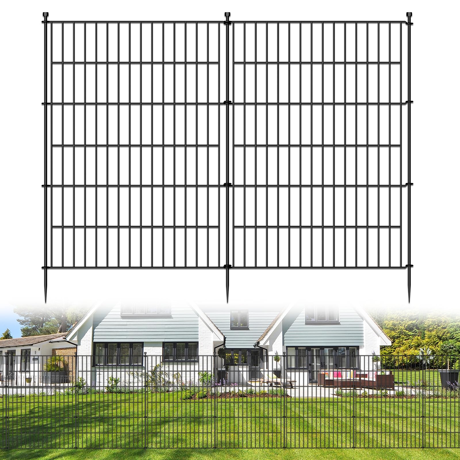 10 Panels No Dig Decorative Outdoor Garden Fence for Yard, 32 in(H) X 23.6 ft(L) Animal Barrier Fencing Rustproof Metal Wire Panel Border for Dog, Rabbits, and Patio Temporary Ground Stakes