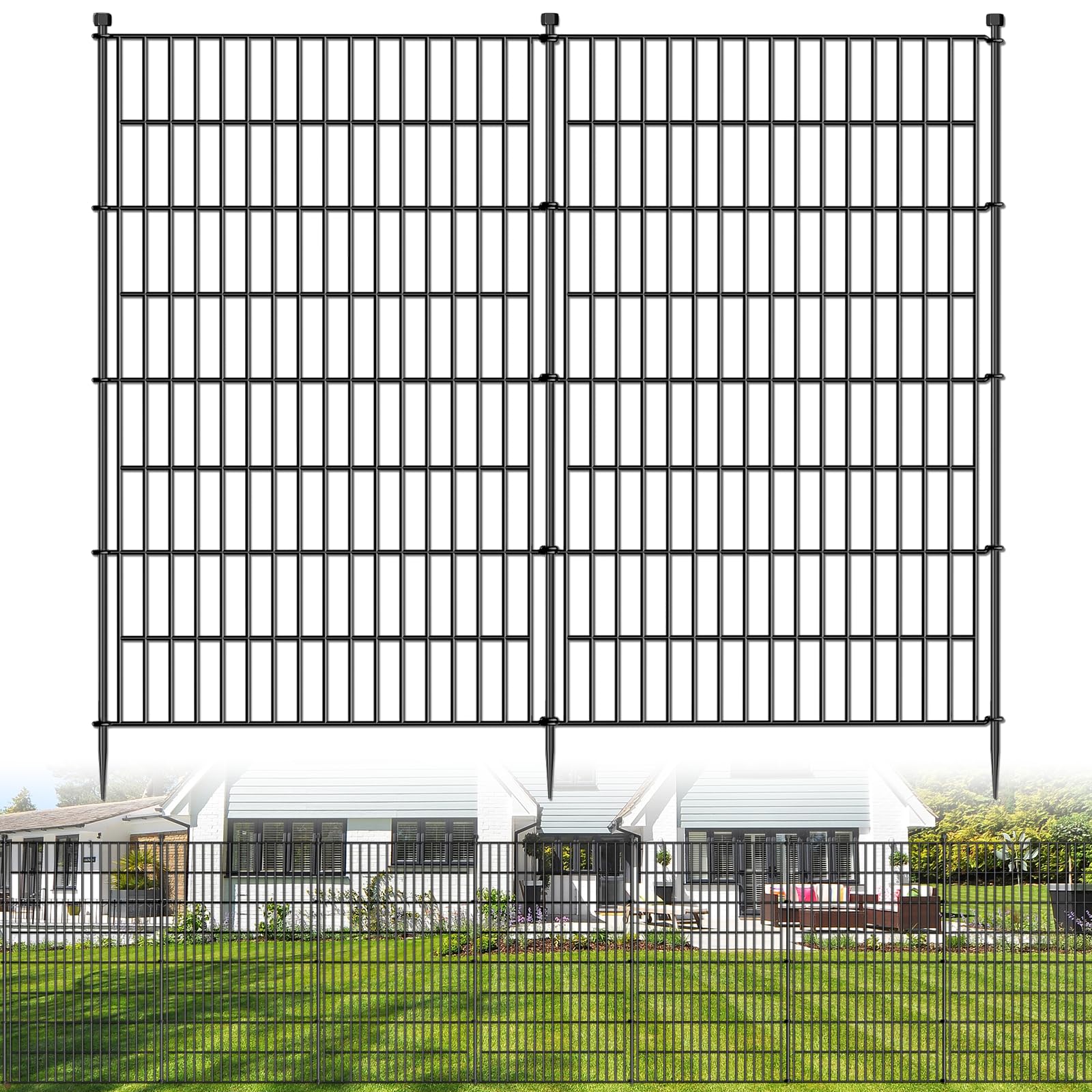 10 Panels No Dig Decorative Outdoor Garden Fence for Yard, 32 in(H) X 23.6 ft(L) Animal Barrier Fencing Rustproof Metal Wire Panel Border for Dog, Rabbits, and Patio Temporary Ground Stakes