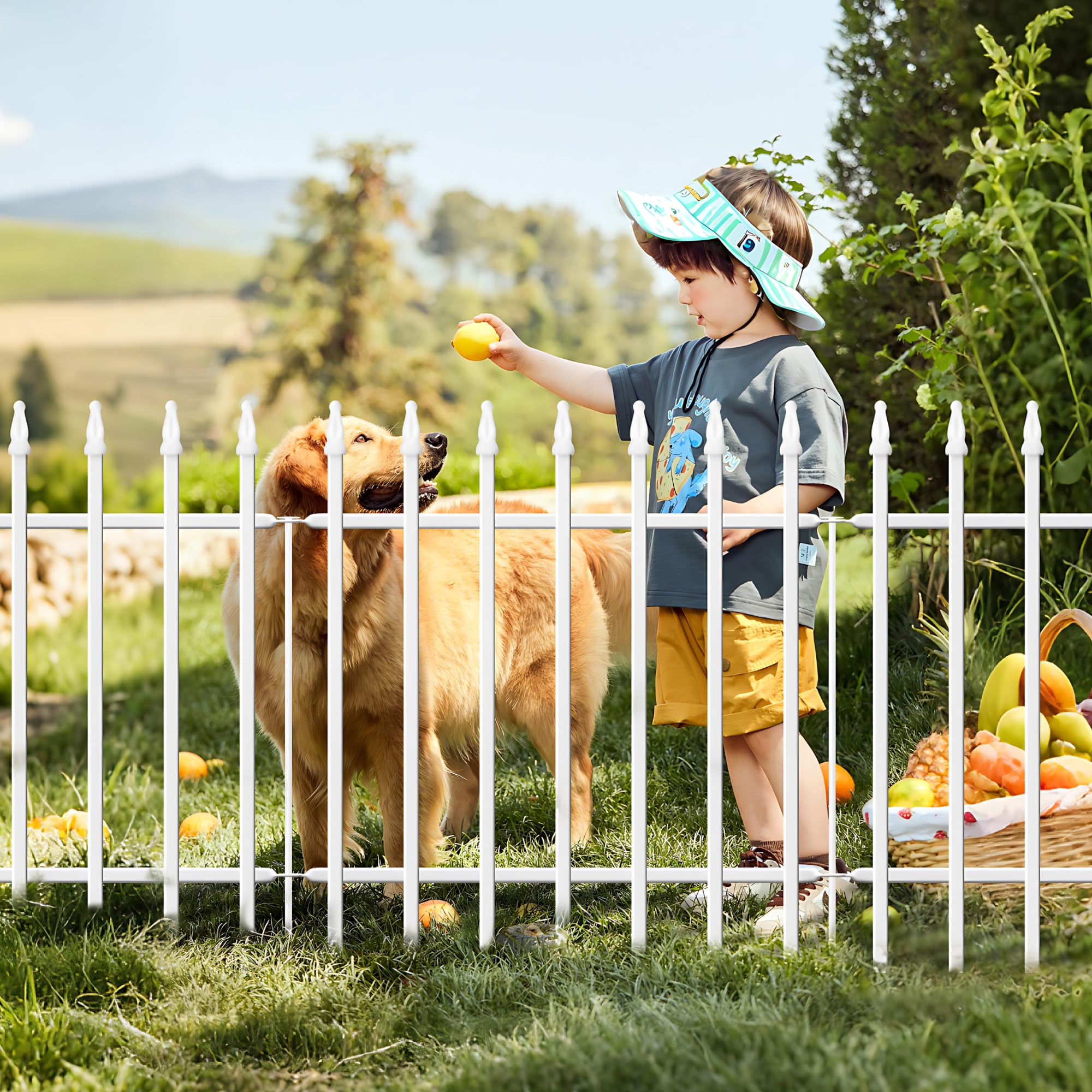 Thealyn Metal Decorative Garden Fence 22" Wide x 18" High (5 Panels, Total Length 9.17 feet), Metal Border Folding Fence, Landscape Fencing for Flower Bed, Yard, Animal Barrier