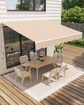 GarveeLife 13'x10' Retractable Awning, Waterproof Patio Awning, Sun Shade Awning with Manual Crank Handle, Aluminum Frame, 280 g/㎡ Polyester Fabric, for Deck, Porch, Balcony, Grey