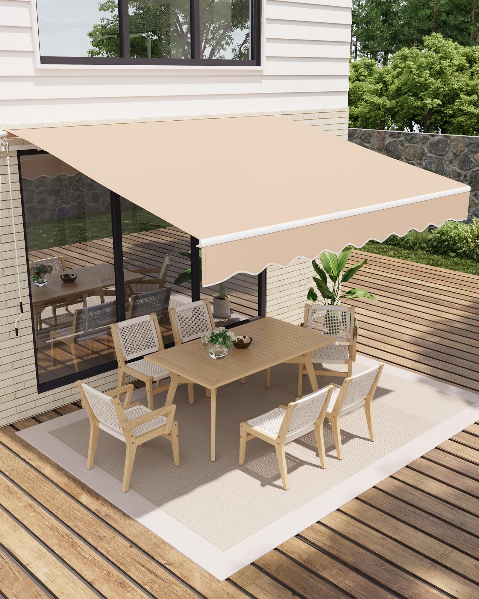 GarveeLife 13'x10' Retractable Awning, Waterproof Patio Awning, Sun Shade Awning with Manual Crank Handle, Aluminum Frame, 280 g/㎡ Polyester Fabric, for Deck, Porch, Balcony, Grey