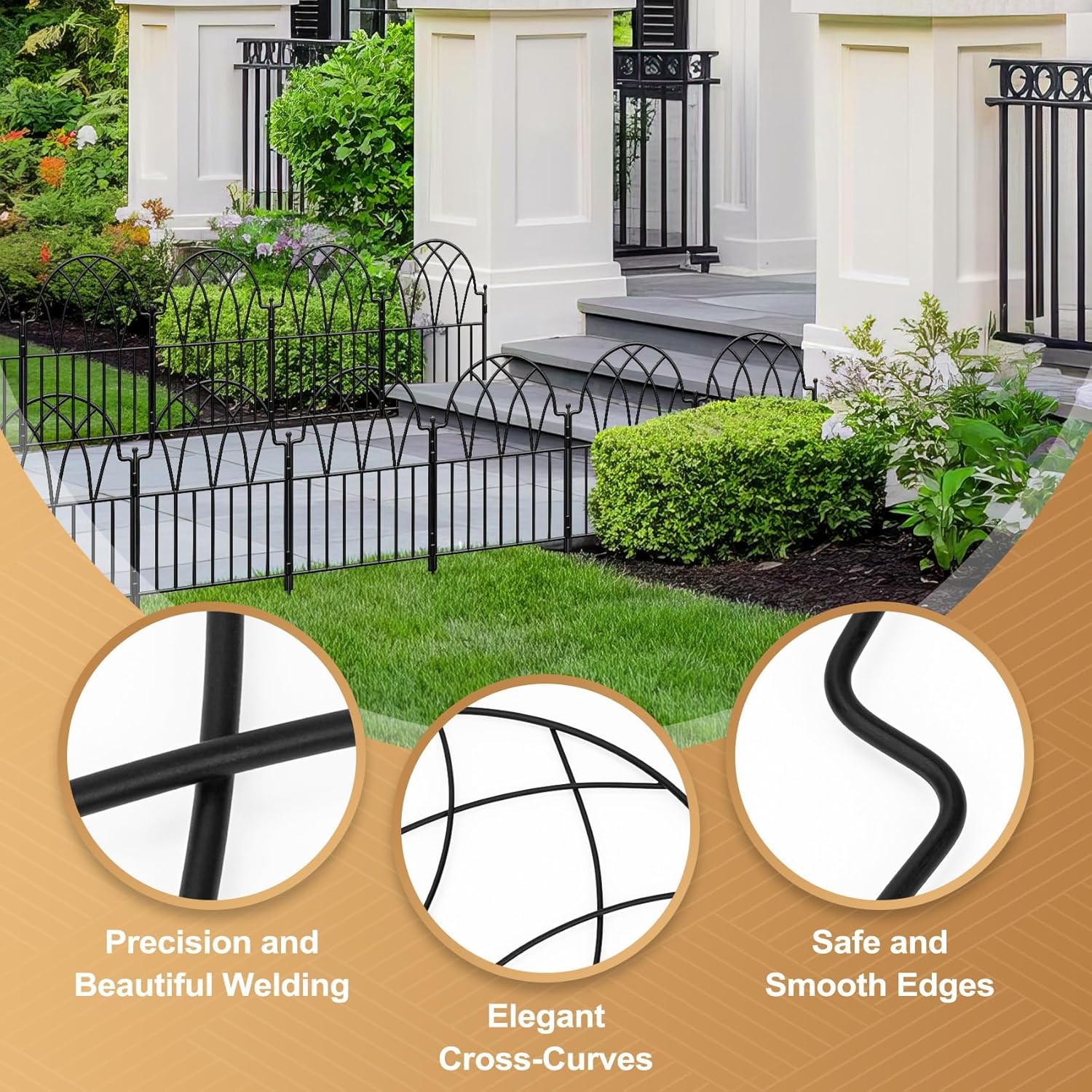 Garden Fence - 24 in(H) x 10.56ft(L) Arched Metal Fence Panel No Dig Fence, Ground Stake Animal Barrier Fence for Dog, Flower Bed Edging Wire Border Panel Fencing for Yard Patio Outdoor Decor