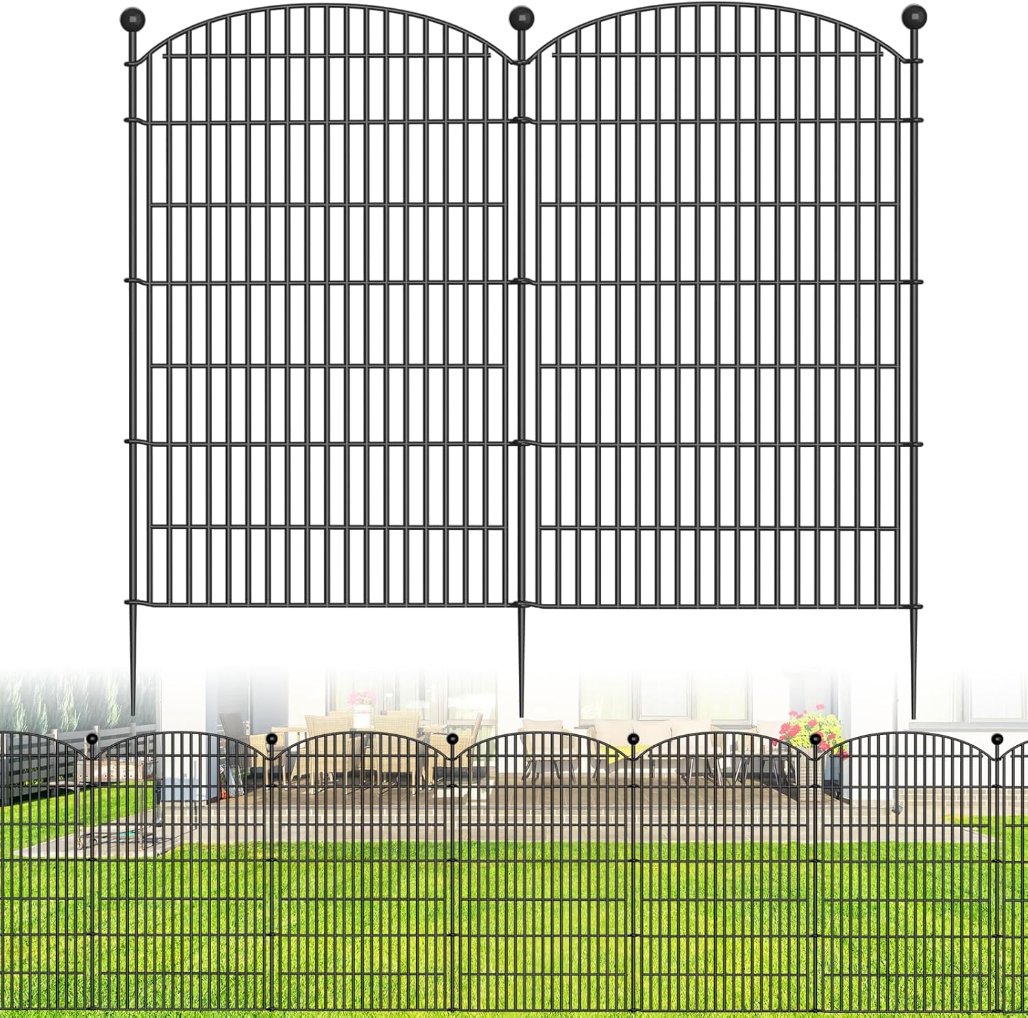 10 Panels No Dig Decorative Garden Fence - 40 in (H) x 23.6 ft (L), Dog Fence Outdoor for Yard，Rustproof Metal Animal Barrier Ground Stakes Fencing for Garden, Patio, Flower Bed