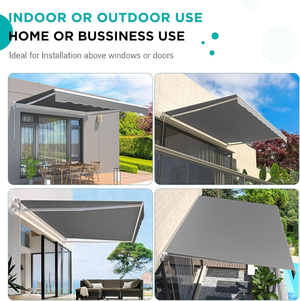 AECOJOY 20'×10' Retractable Awning Sun Shade Patio Awning Cover Outdoor Patio Canopy Sunsetter Deck Awnings with Manual Crank Handle, Grey